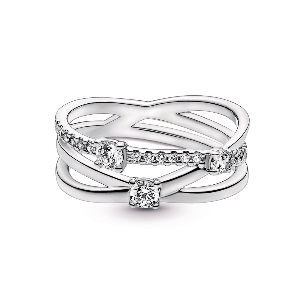 PANDORA Sparkling Triple Band Ring Cubic Zirconia Rings Statement Ring Jewelry Gift