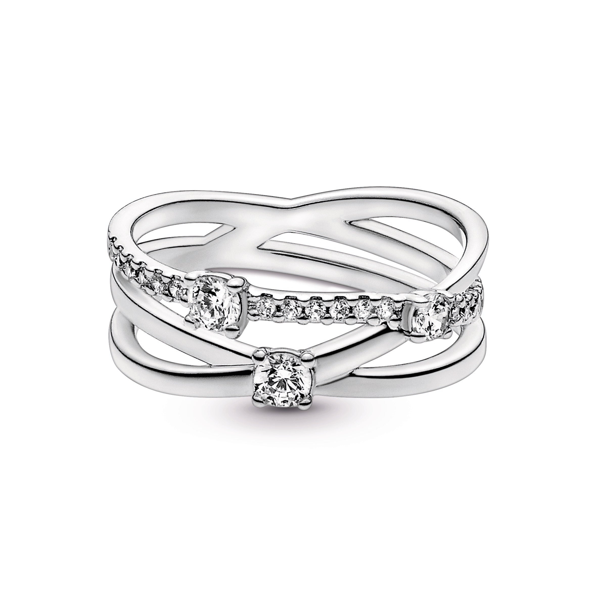 PANDORA Sparkling Triple Band Ring Cubic Zirconia Rings Statement Ring Jewelry Gift