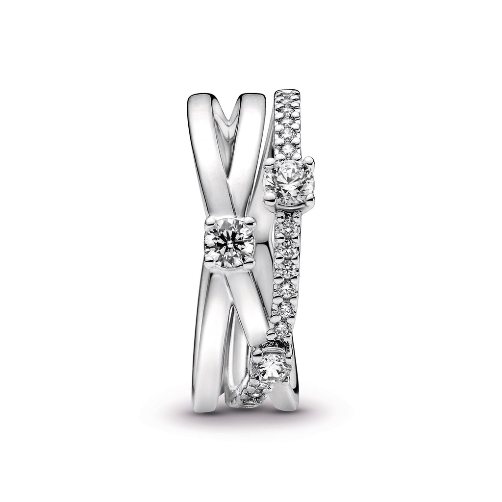 PANDORA Sparkling Triple Band Ring Cubic Zirconia Rings Statement Ring Jewelry Gift