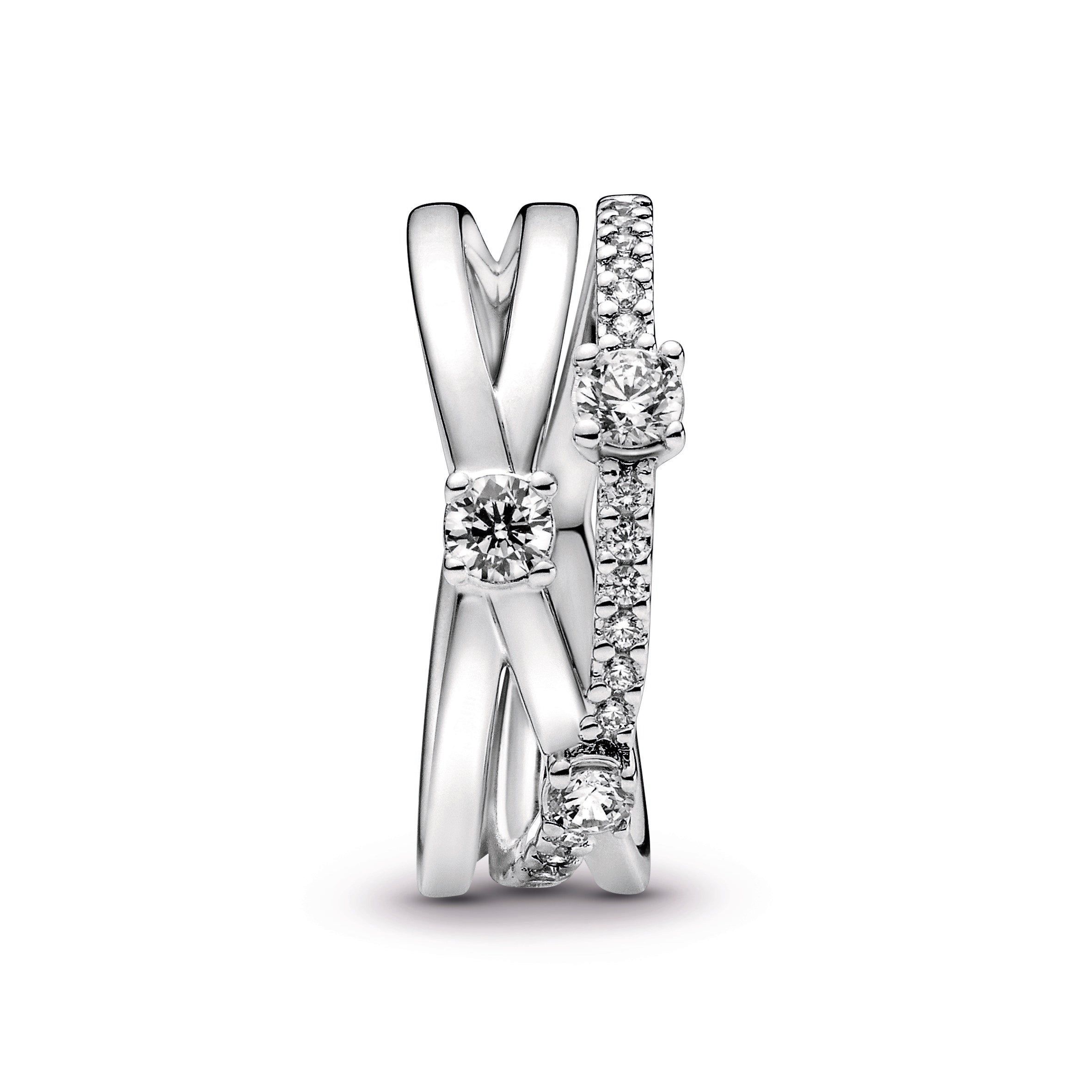PANDORA Sparkling Triple Band Ring Cubic Zirconia Rings Statement Ring Jewelry Gift