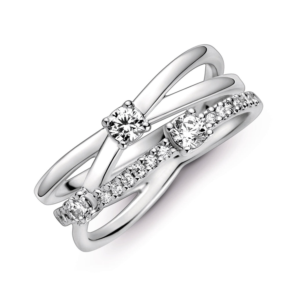 PANDORA Sparkling Triple Band Ring Cubic Zirconia Rings Statement Ring Jewelry Gift