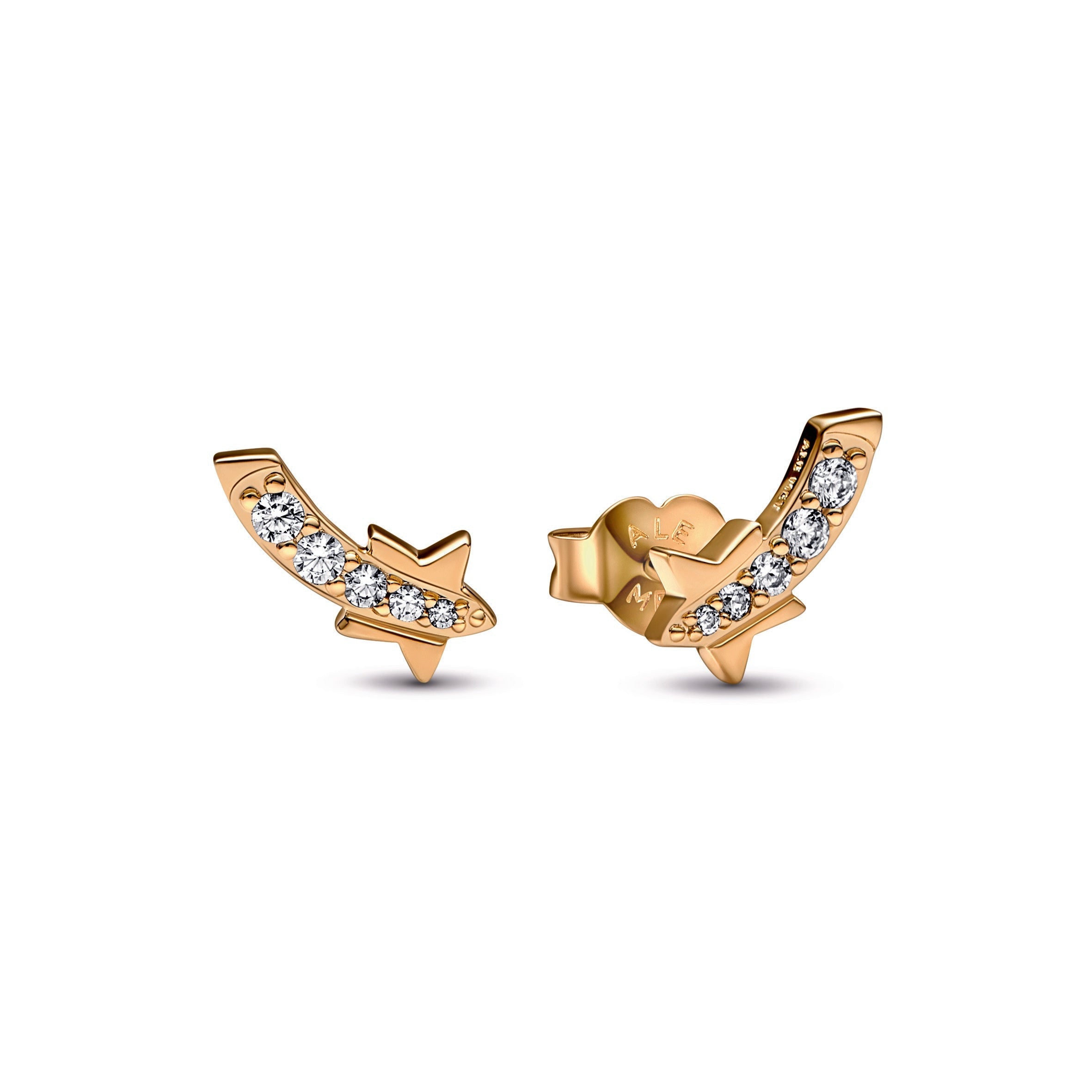 PANDORA Shooting Star Pavé Stud Earrings 14K Gold Plated Unique Metal Blend Statement Ring Jewelry Gift