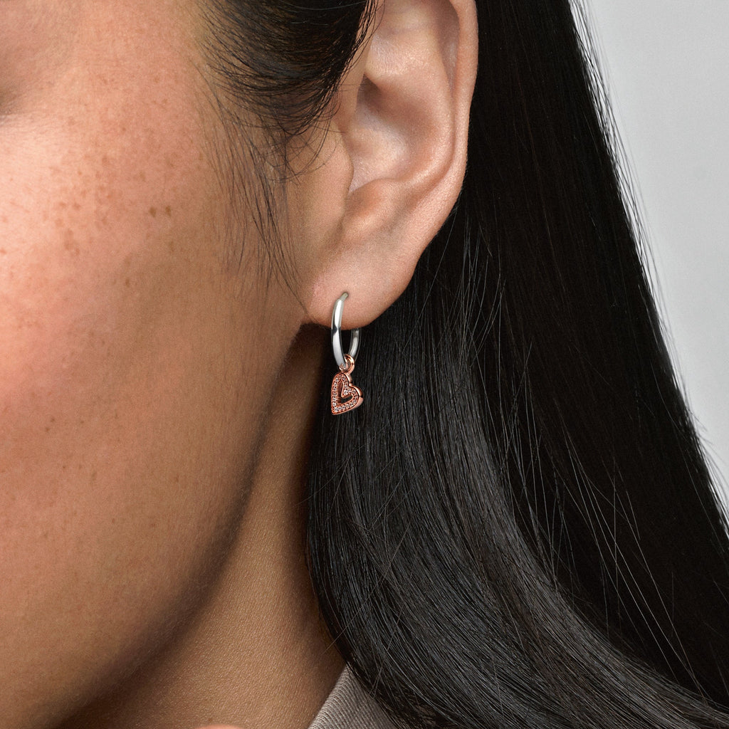 PANDORA Sparkling Freehand Heart Hoop Earrings 14K Rose Gold Plated Unique Metal Blend Love Statement Ring Jewelry Gift