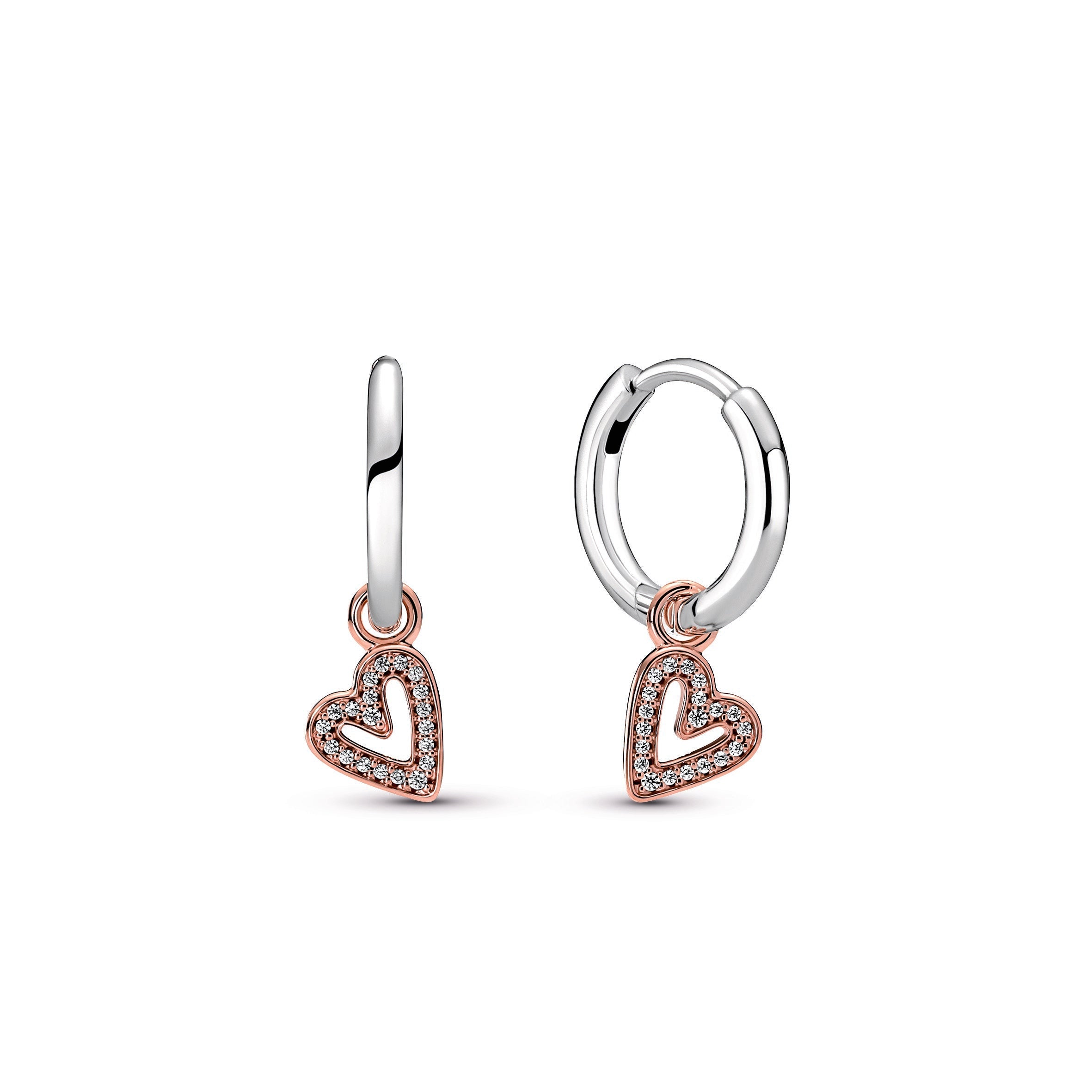 PANDORA Sparkling Freehand Heart Hoop Earrings 14K Rose Gold Plated Unique Metal Blend Love Statement Ring Jewelry Gift
