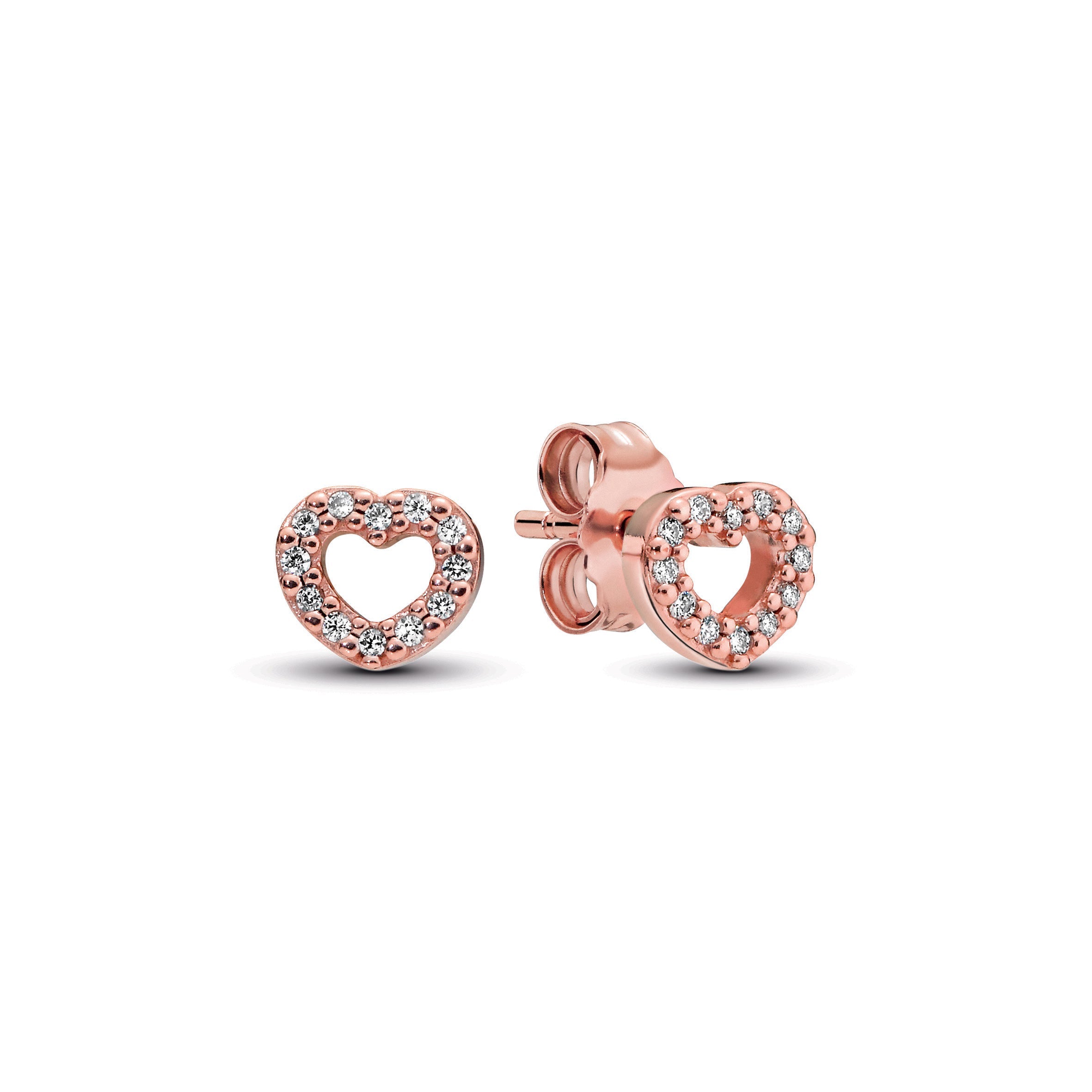 PANDORA Open Heart Stud Earrings 14K Rose Gold Plated Unique Metal Blend Statement Ring Jewelry Gift