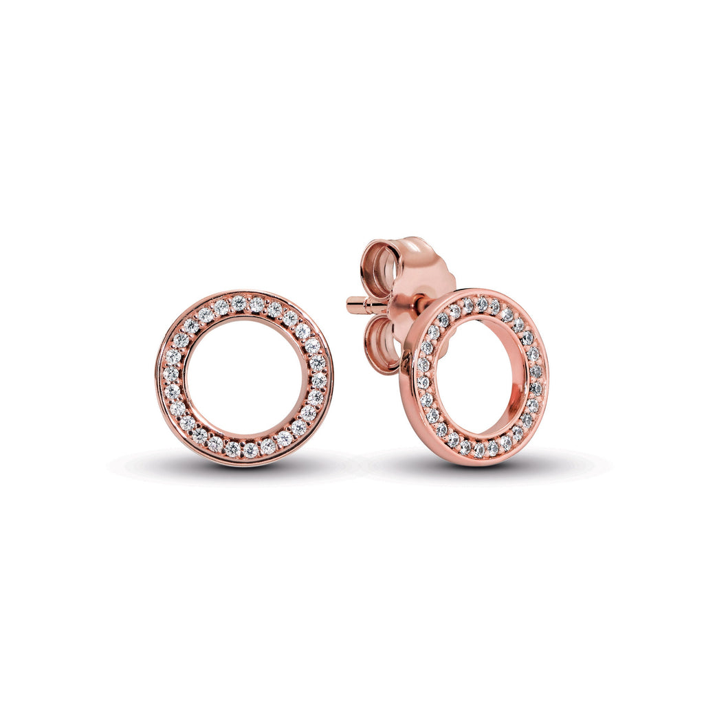 PANDORA Sparkling Circle Stud Earrings 14K Rose Gold Plated Unique Metal Blend Statement Ring Jewelry Gift