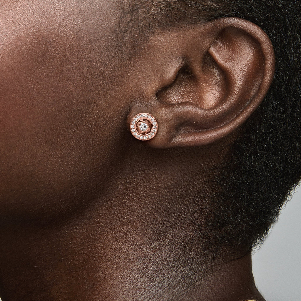 PANDORA Vintage Circle Stud Earrings 14K Rose Gold Plated Unique Metal Blend Weddings Statement Ring Jewelry Gift