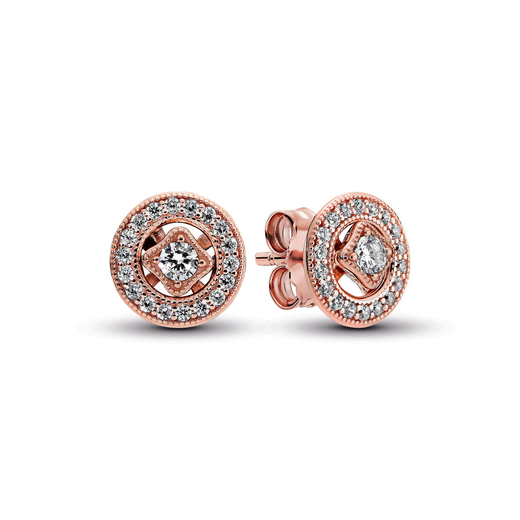 PANDORA Vintage Circle Stud Earrings 14K Rose Gold Plated Unique Metal Blend Weddings Statement Ring Jewelry Gift