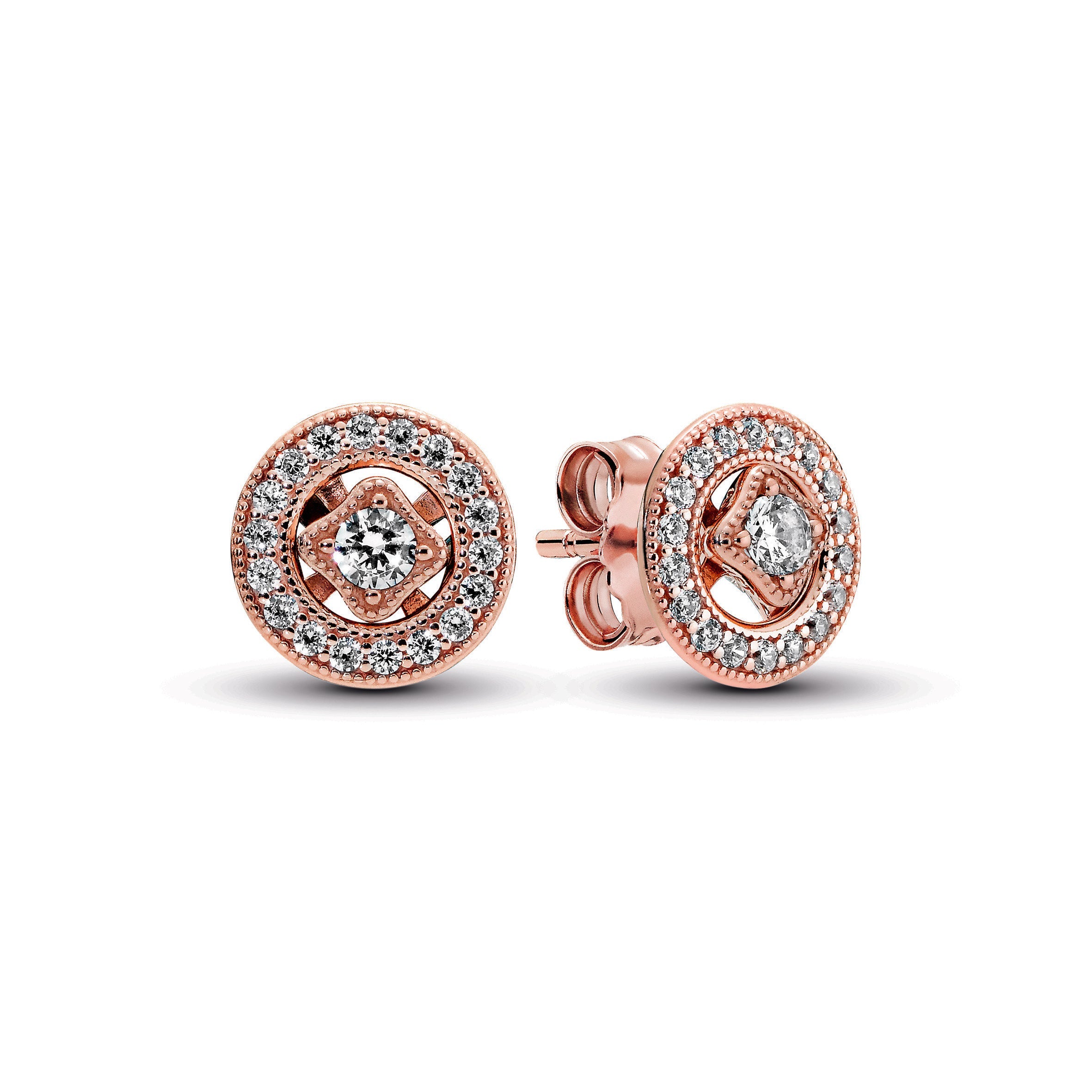 PANDORA Vintage Circle Stud Earrings 14K Rose Gold Plated Unique Metal Blend Weddings Statement Ring Jewelry Gift