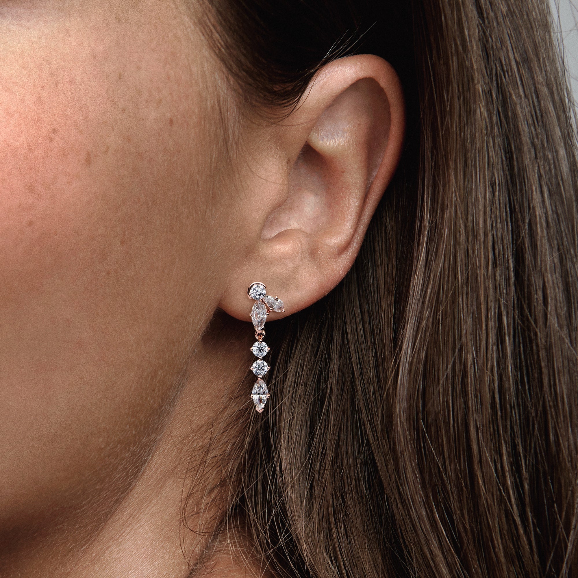 PANDORA Sparkling Herbarium Cluster Drop Earrings 14K Rose Gold Plated Unique Metal Blend Statement Ring Jewelry Gift