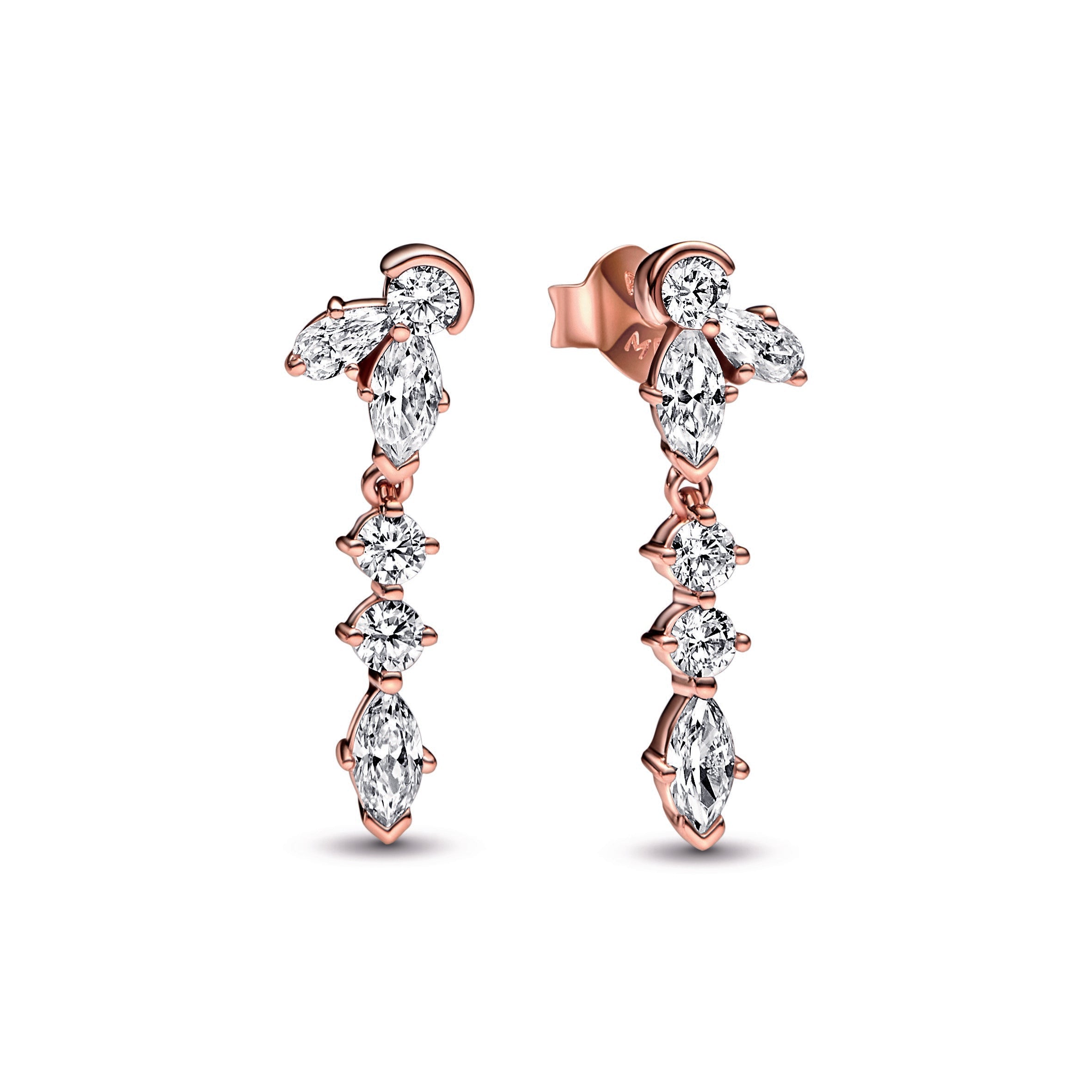 PANDORA Sparkling Herbarium Cluster Drop Earrings 14K Rose Gold Plated Unique Metal Blend Statement Ring Jewelry Gift