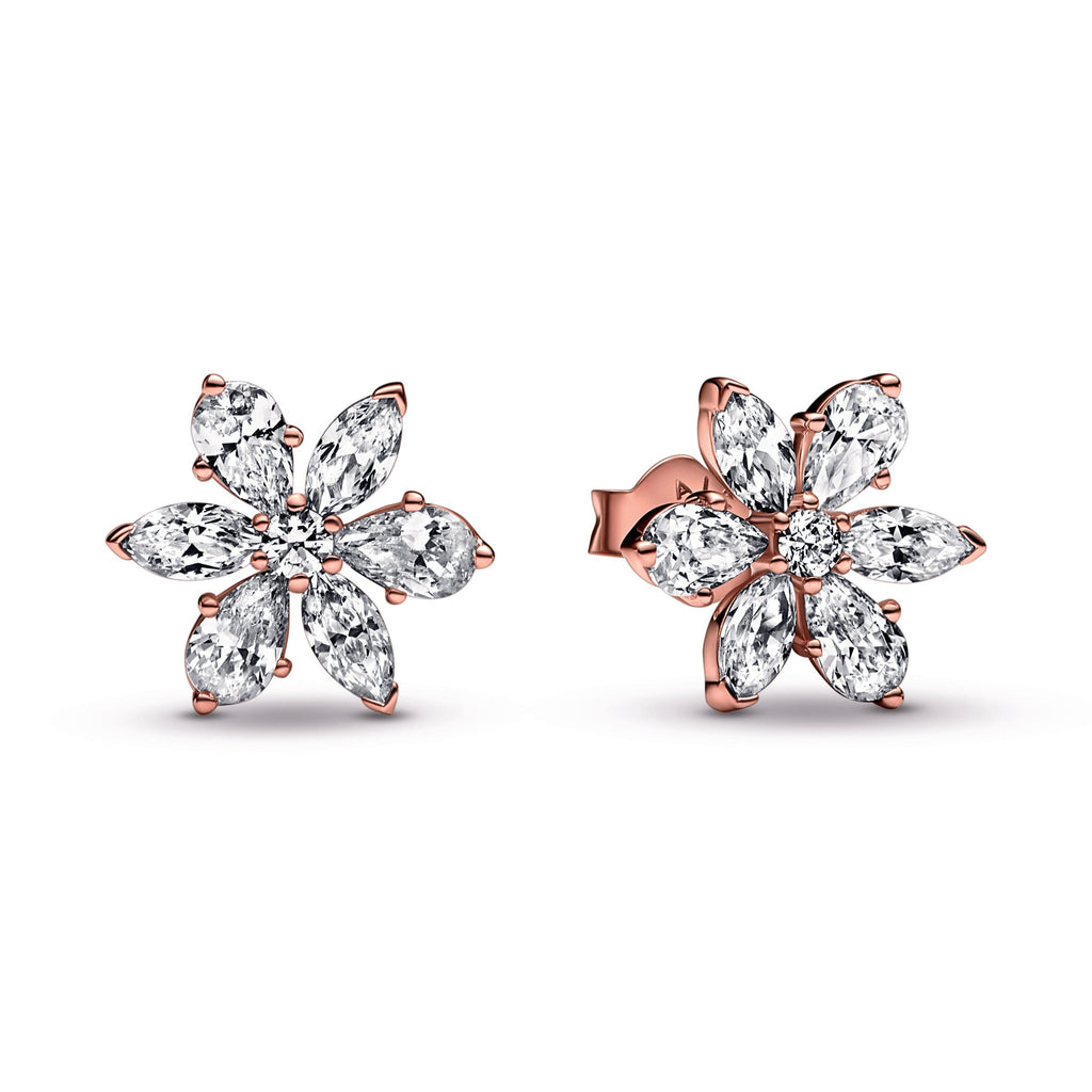 PANDORA Sparkling Herbarium Cluster Stud Earrings 14K Rose Gold Plated Unique Metal Blend Statement Ring Jewelry Gift
