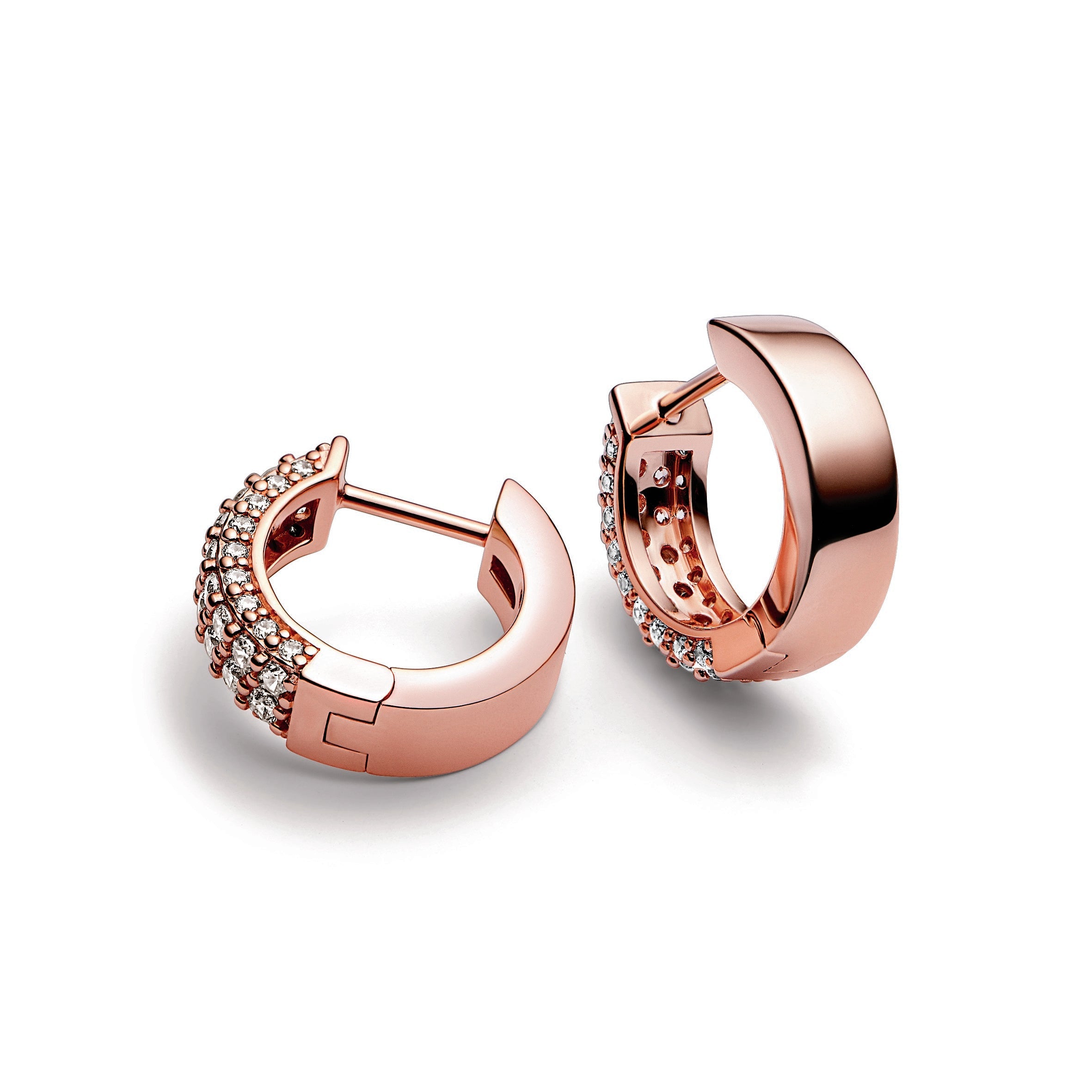 PANDORA Timeless Pavé Double-row Hoop Earrings 14K Rose Gold Plated Unique Metal Blend Weddings Statement Ring Jewelry Gift