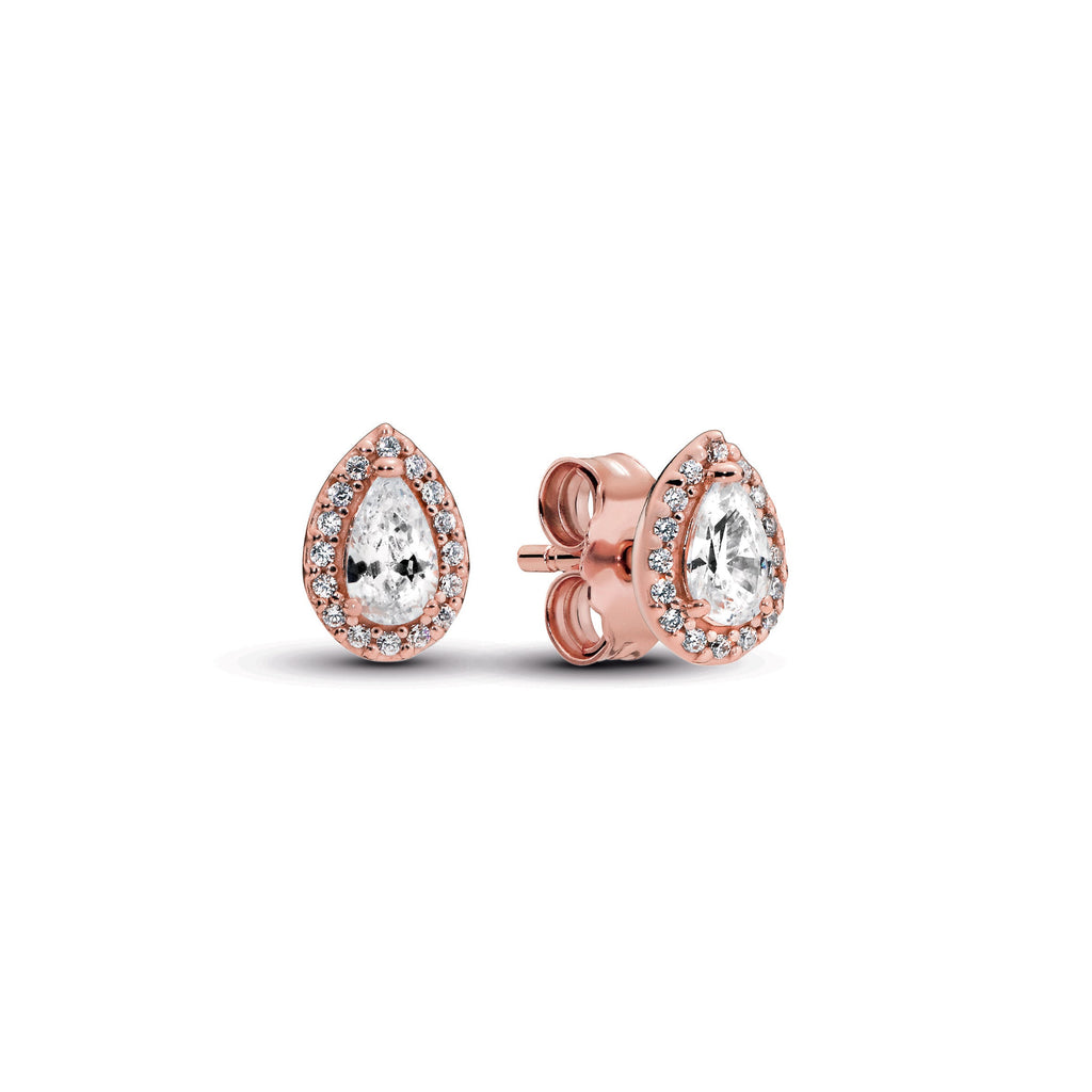 PANDORA Teardrop Halo Stud Earrings 14K Rose Gold Plated Unique Metal Blend Weddings Statement Ring Jewelry Gift
