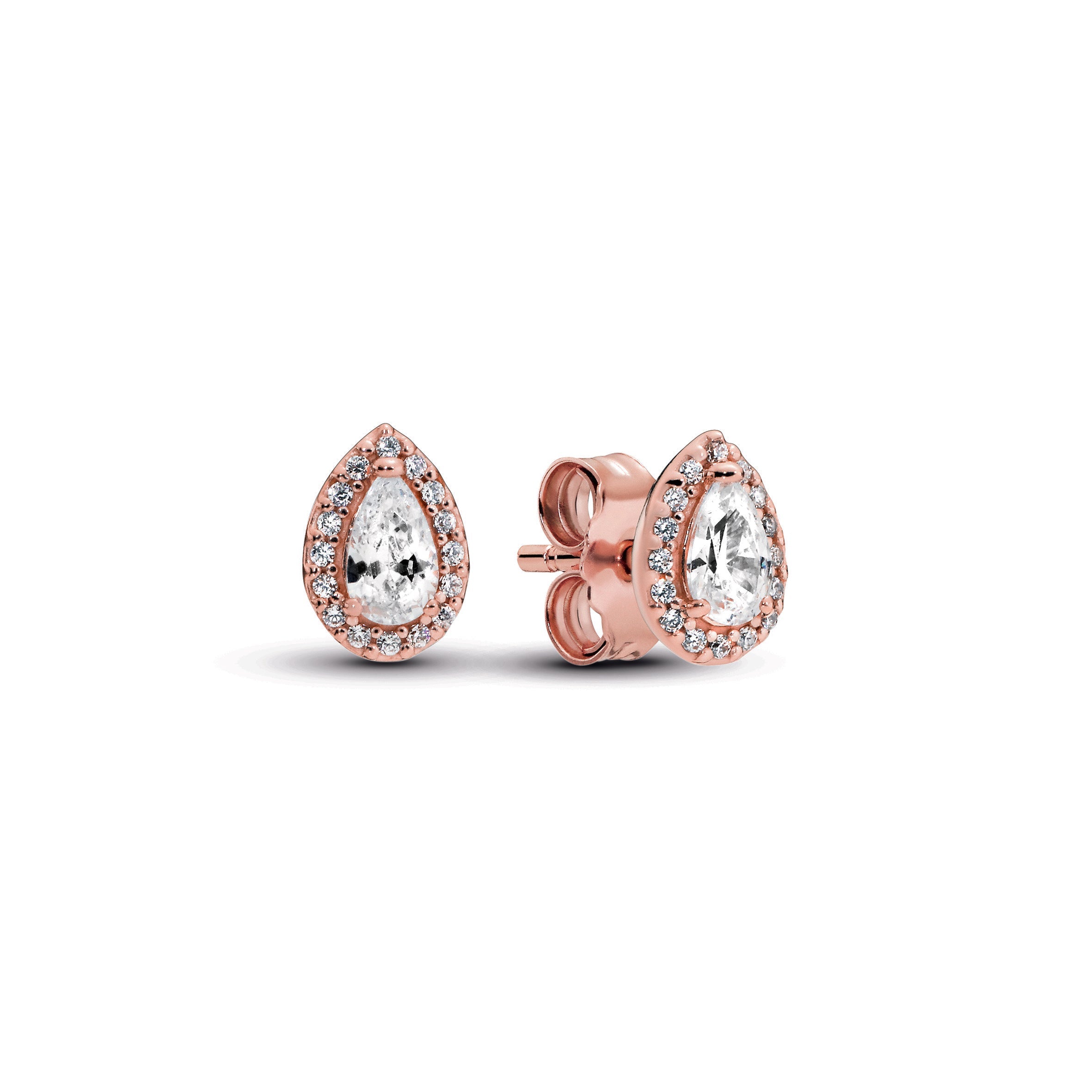 PANDORA Teardrop Halo Stud Earrings 14K Rose Gold Plated Unique Metal Blend Weddings Statement Ring Jewelry Gift