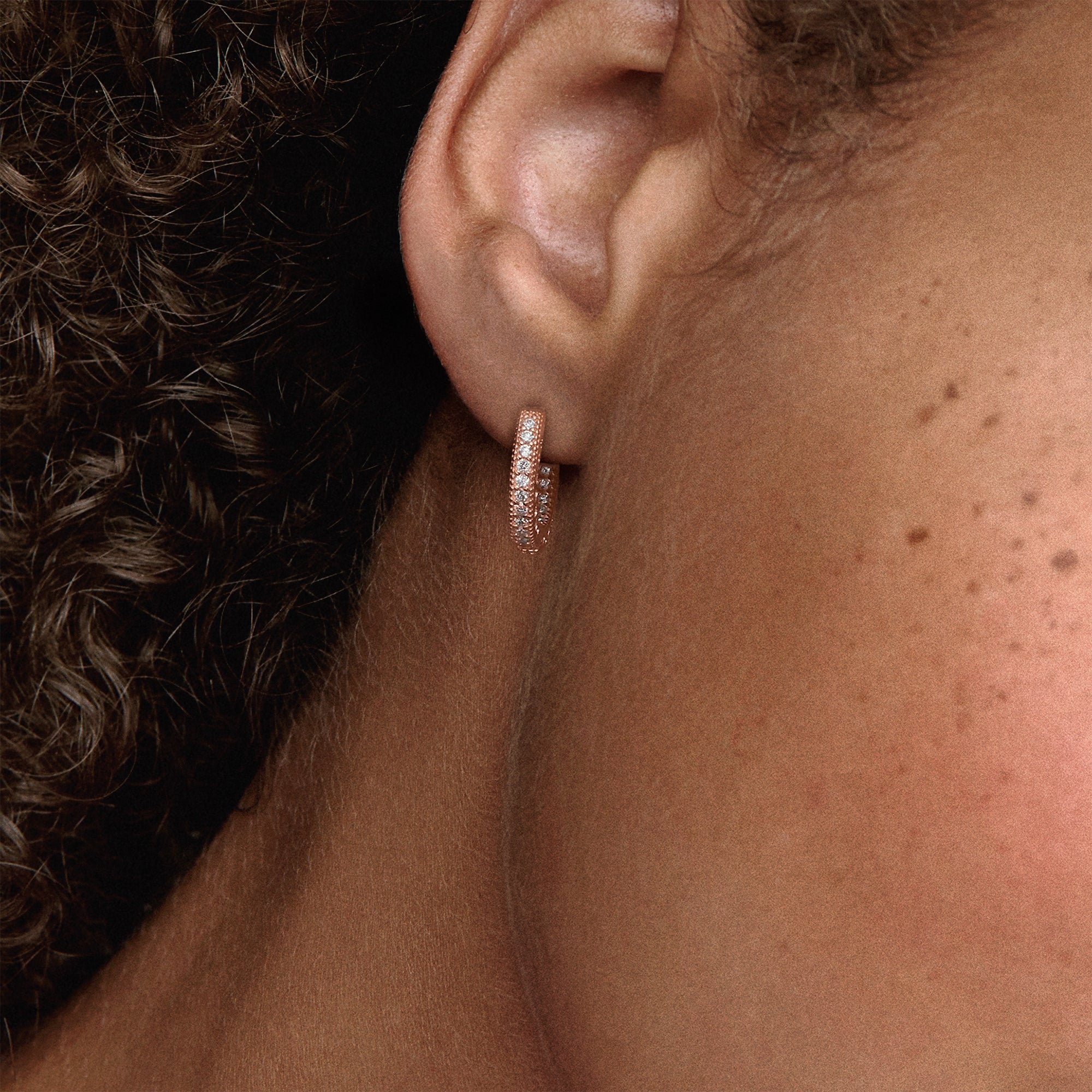 PANDORA Pavé Heart Hoop Earrings 14K Rose Gold Plated Unique Metal Blend Statement Ring Jewelry Gift