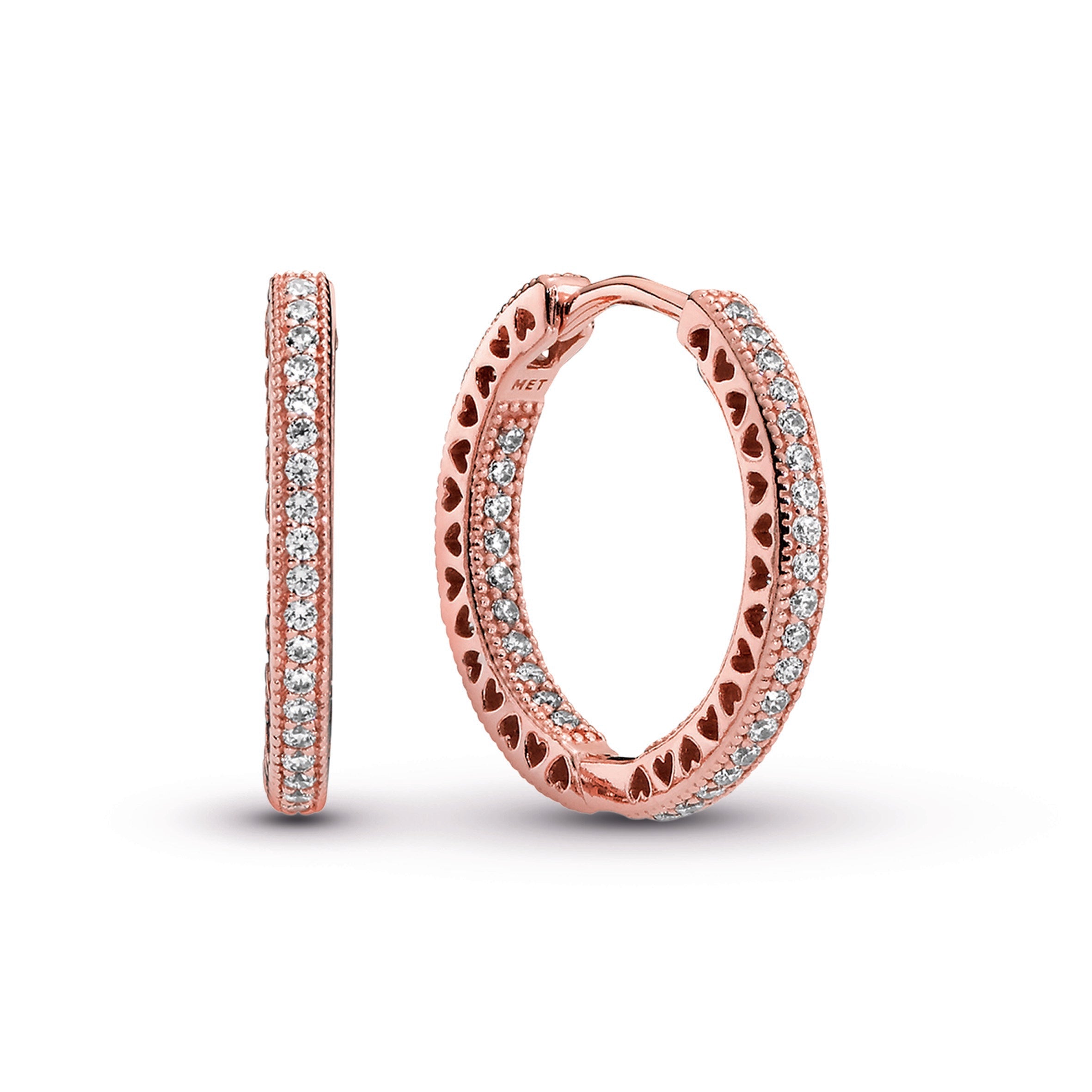 PANDORA Sparkle And Hearts Hoop Earrings 14K Rose Gold Plated Unique Metal Blend Statement Ring Jewelry Gift