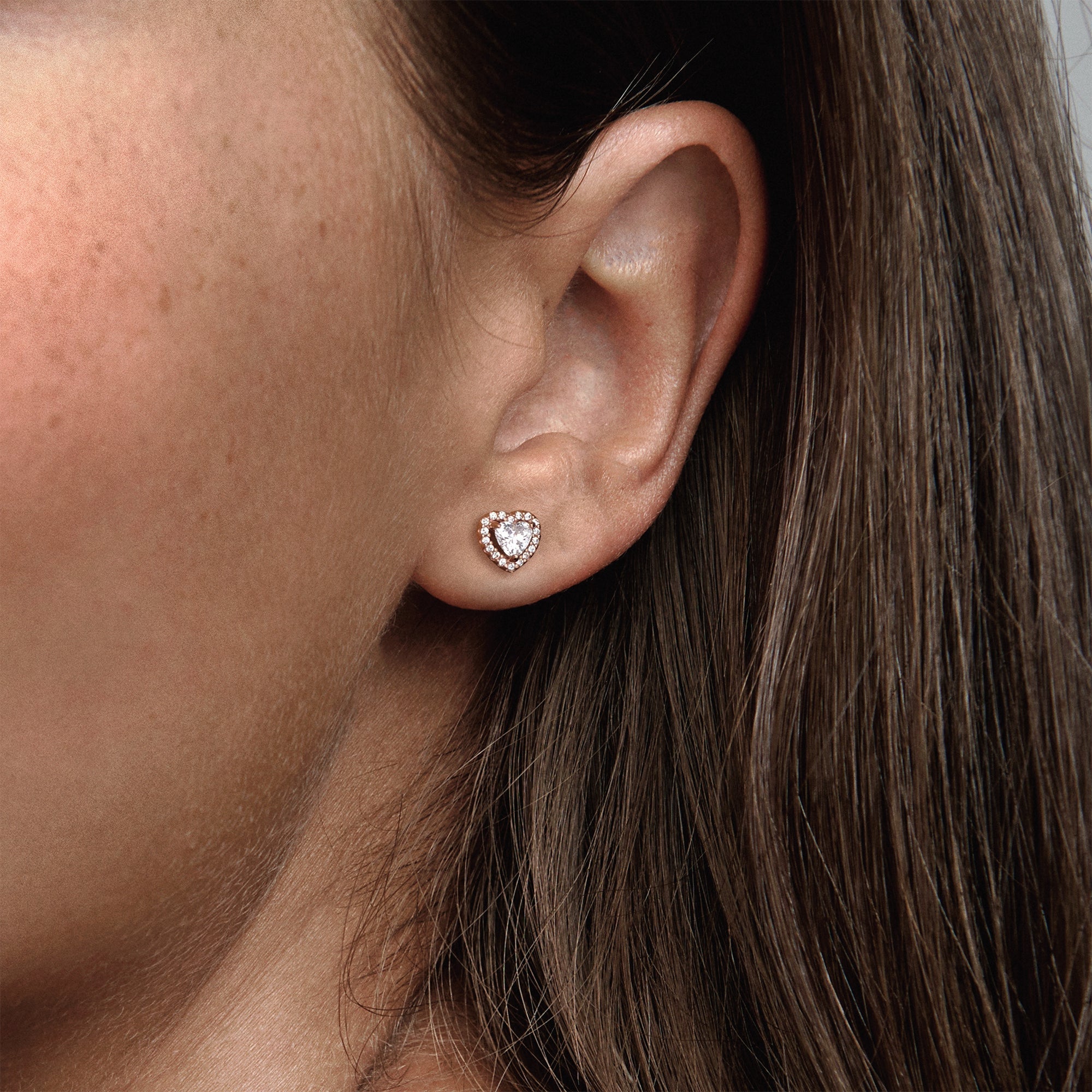 PANDORA Sparkling Elevated Heart Stud Earrings 14K Rose Gold Plated Unique Metal Blend Love Statement Ring Jewelry Gift