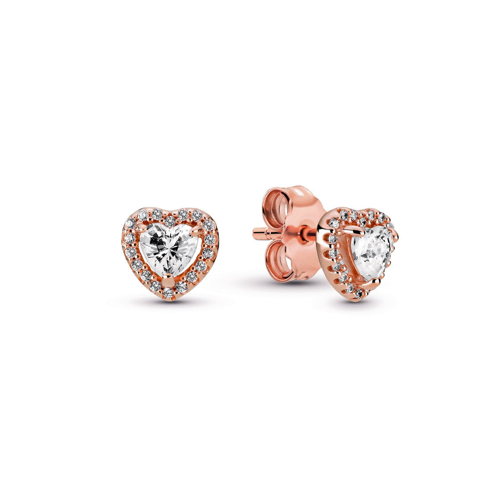 PANDORA Sparkling Elevated Heart Stud Earrings 14K Rose Gold Plated Unique Metal Blend Love Statement Ring Jewelry Gift