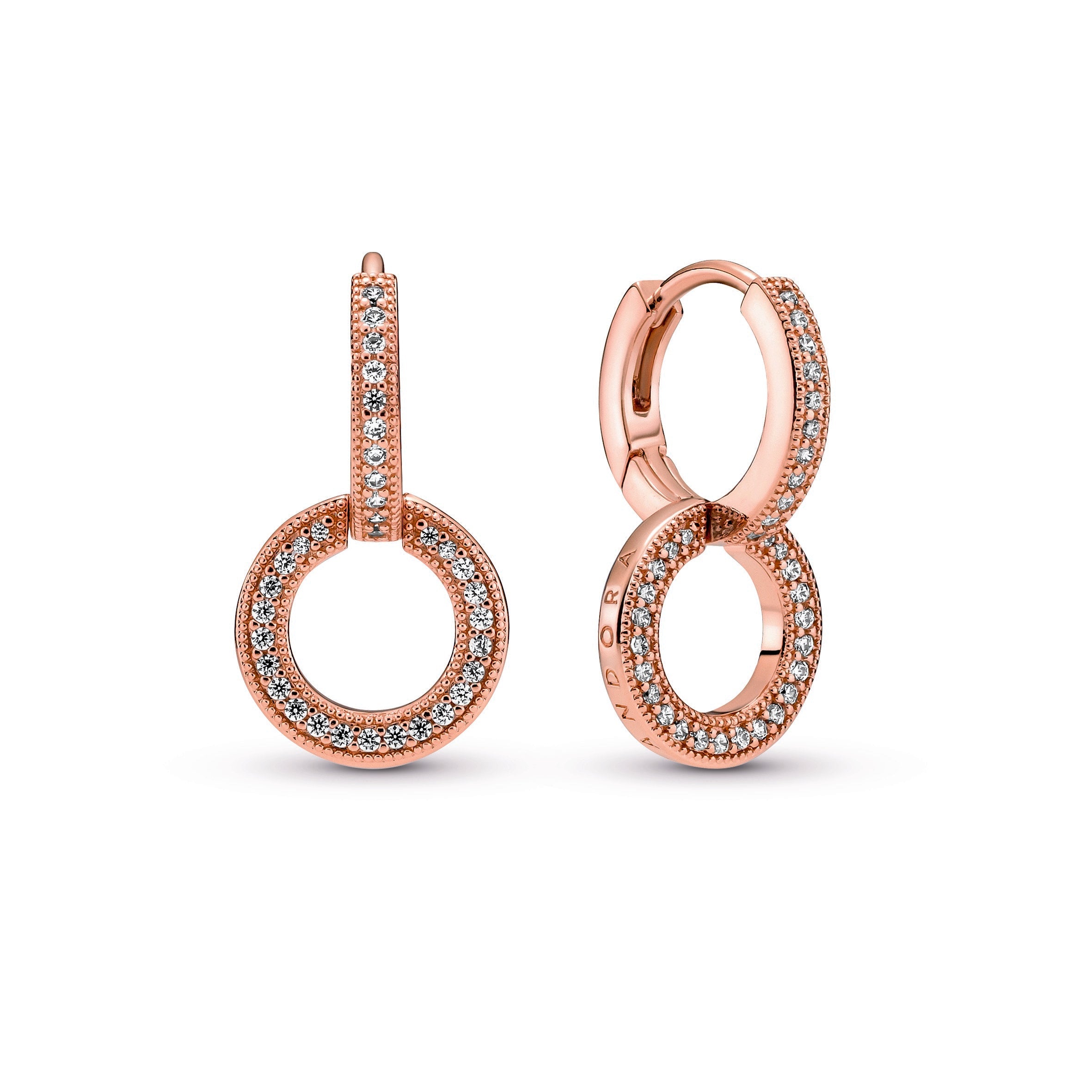 PANDORA Sparkling Double Hoop Earrings 14K Rose Gold Plated Unique Metal Blend Statement Ring Jewelry Gift