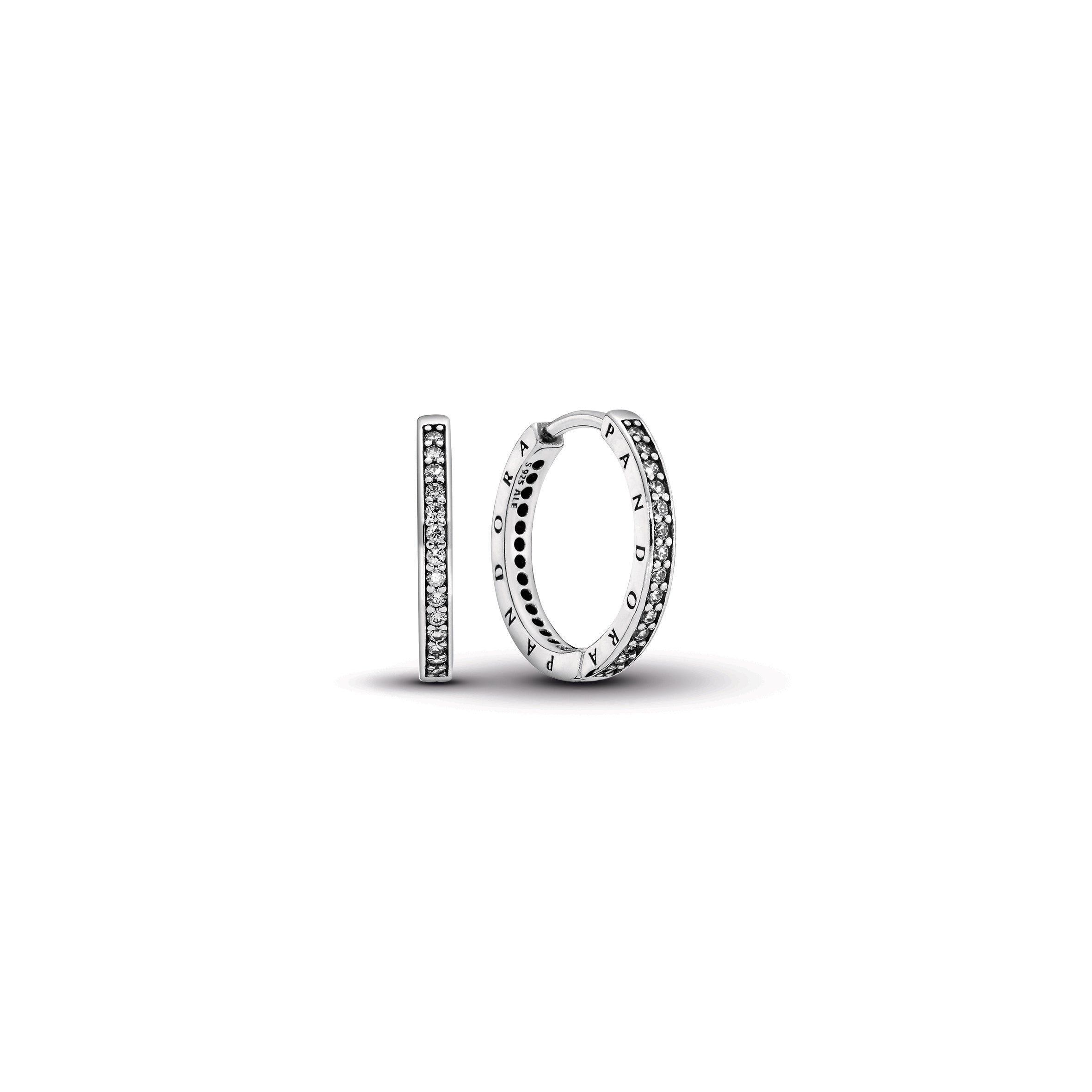 PANDORA Pavé Hoop Earrings Sterling Silver Statement Ring Jewelry Gift
