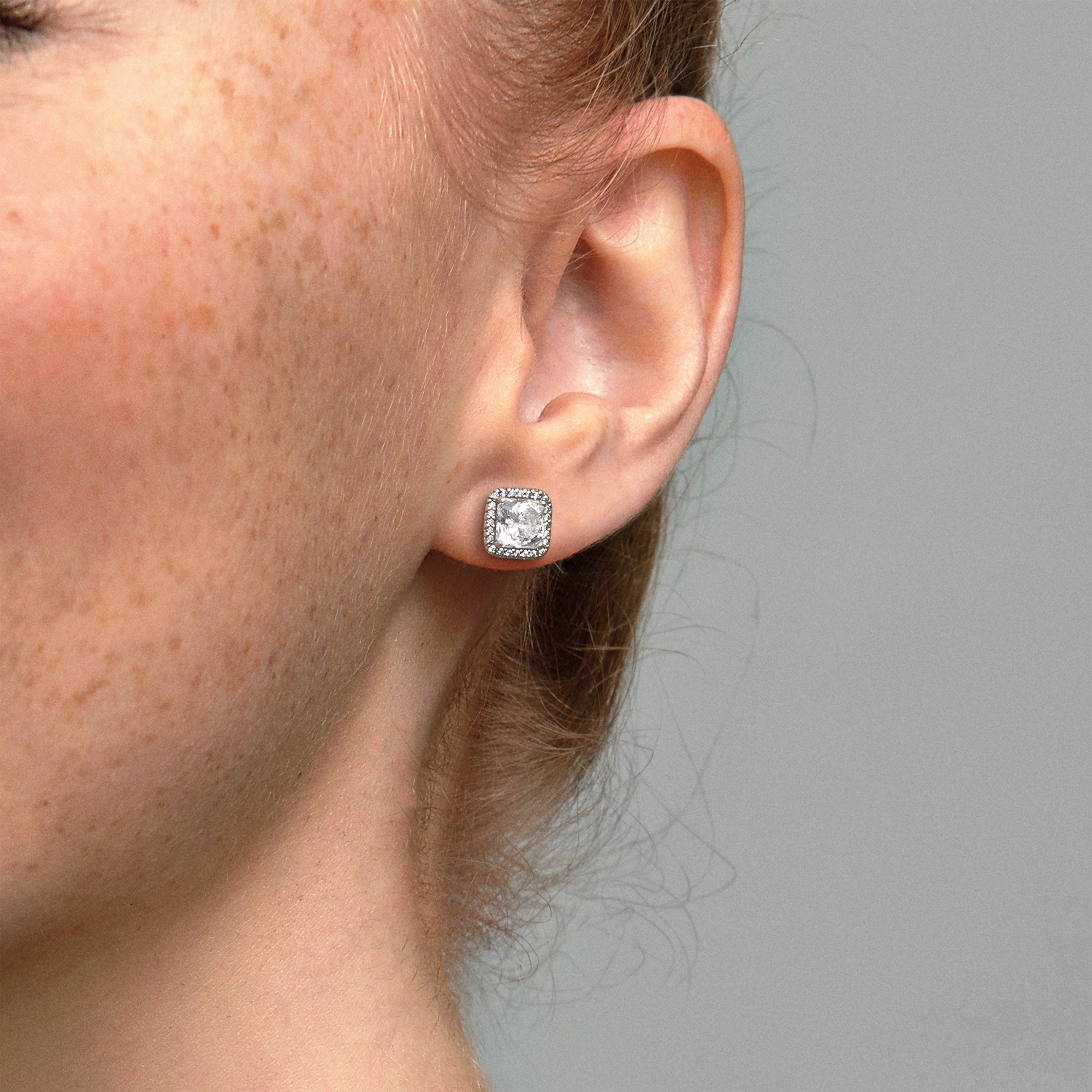 PANDORA Square Sparkle Halo Stud Earrings Cubic Zirconia Statement Ring Jewelry Gift