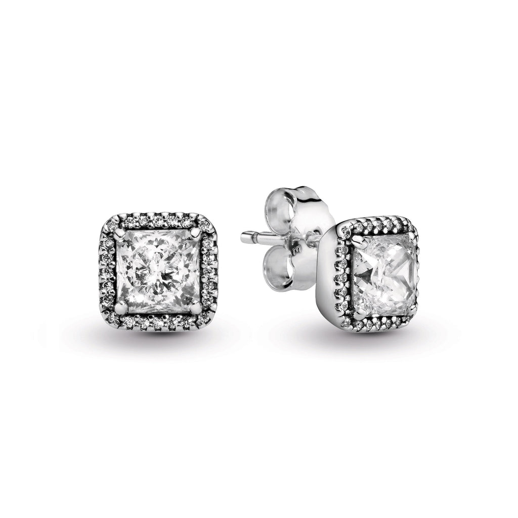 PANDORA Square Sparkle Halo Stud Earrings Cubic Zirconia Statement Ring Jewelry Gift