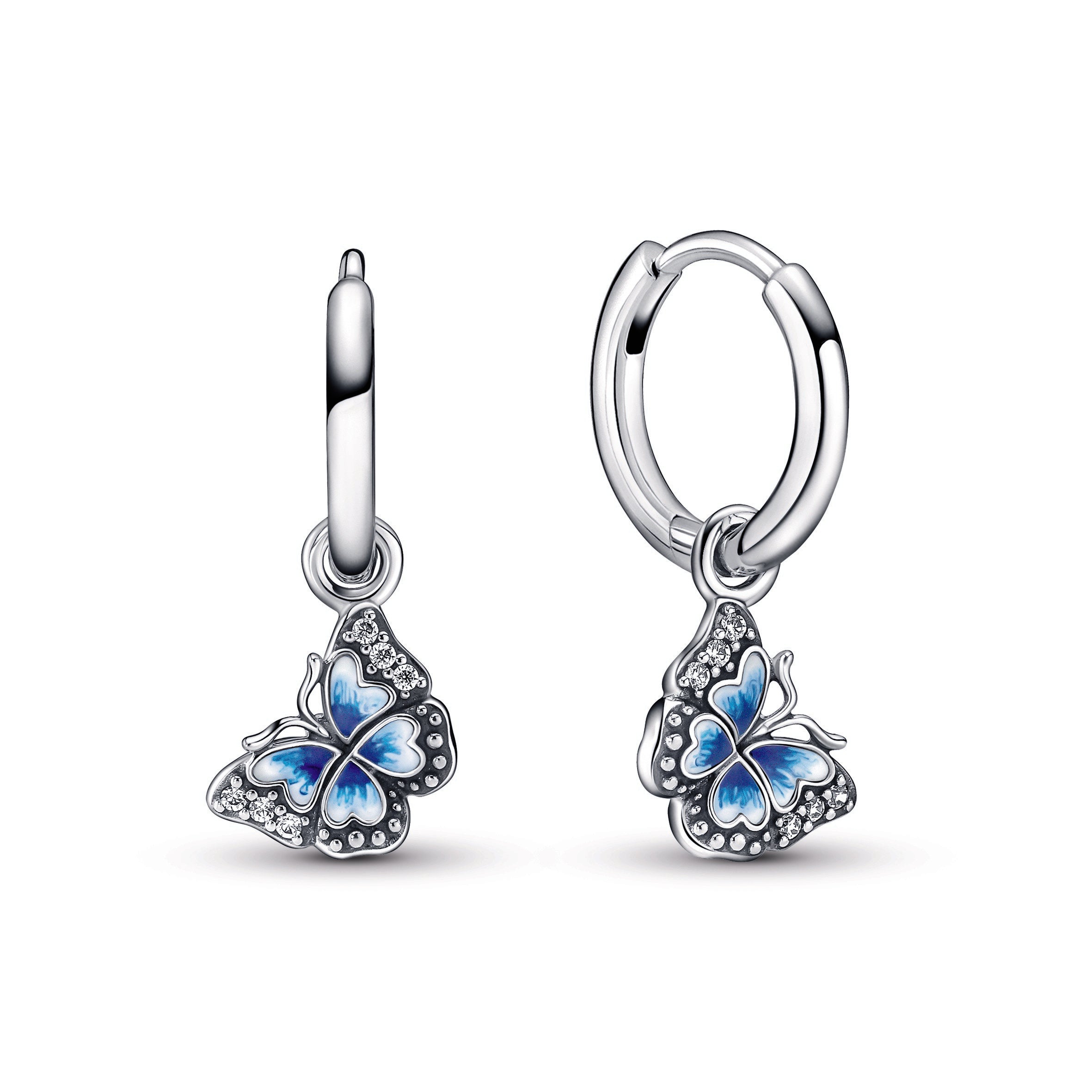 PANDORA Blue Butterfly Hoop Earrings Cubic Zirconia Statement Ring Jewelry Gift