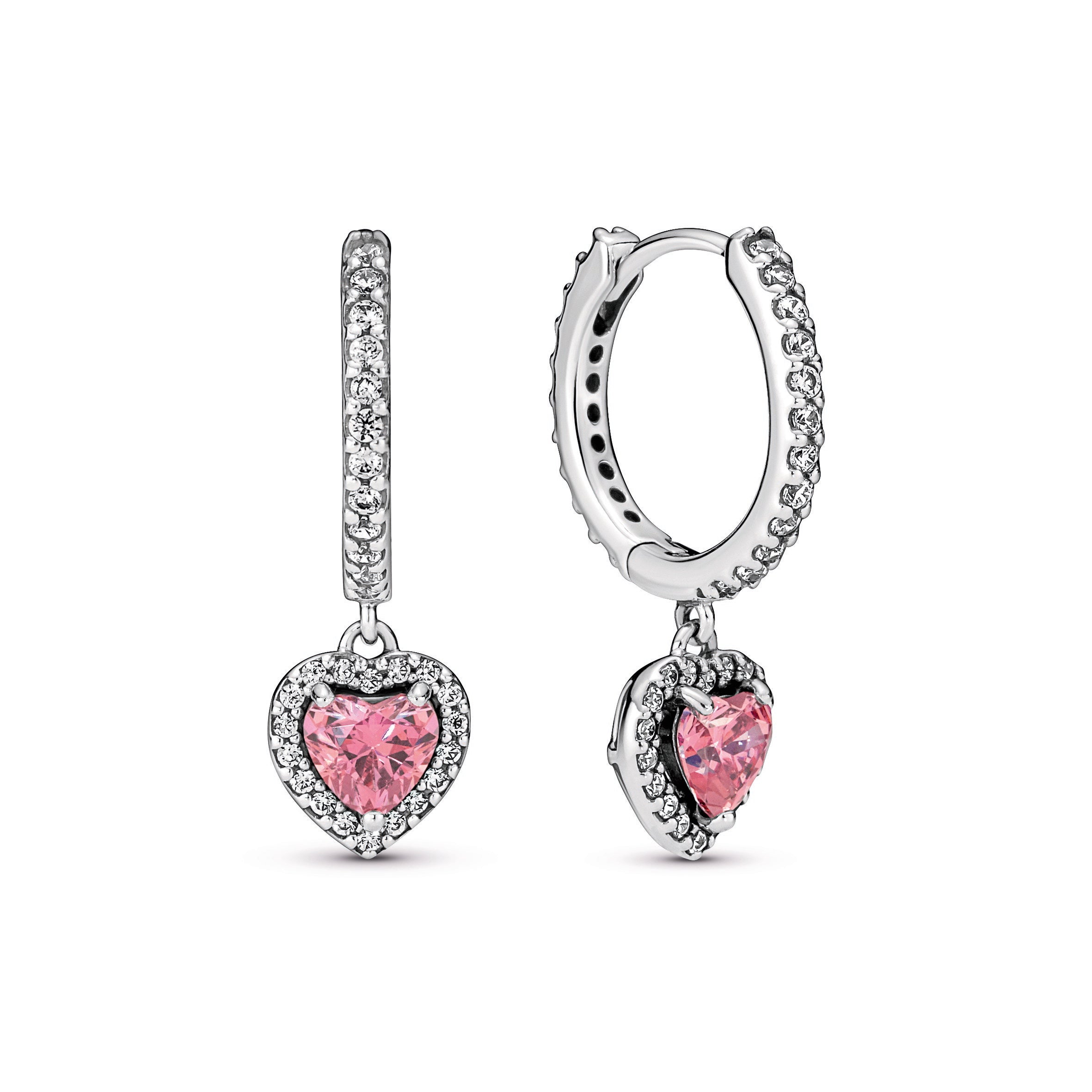PANDORA Sparkling Halo Heart Hoop Earrings Cubic Zirconia Statement Ring Jewelry Gift