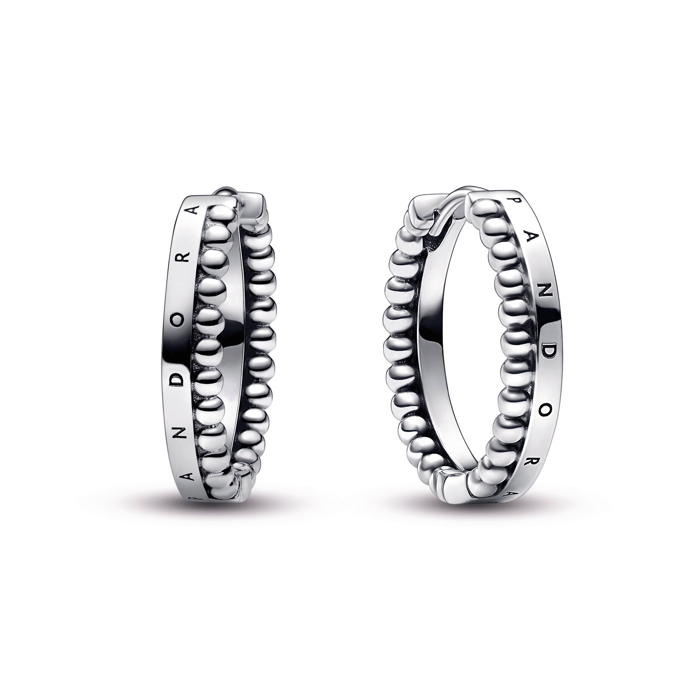 PANDORA Signature Logo And Beads Hoop Earrings Sterling Silver Statement Ring Jewelry Gift