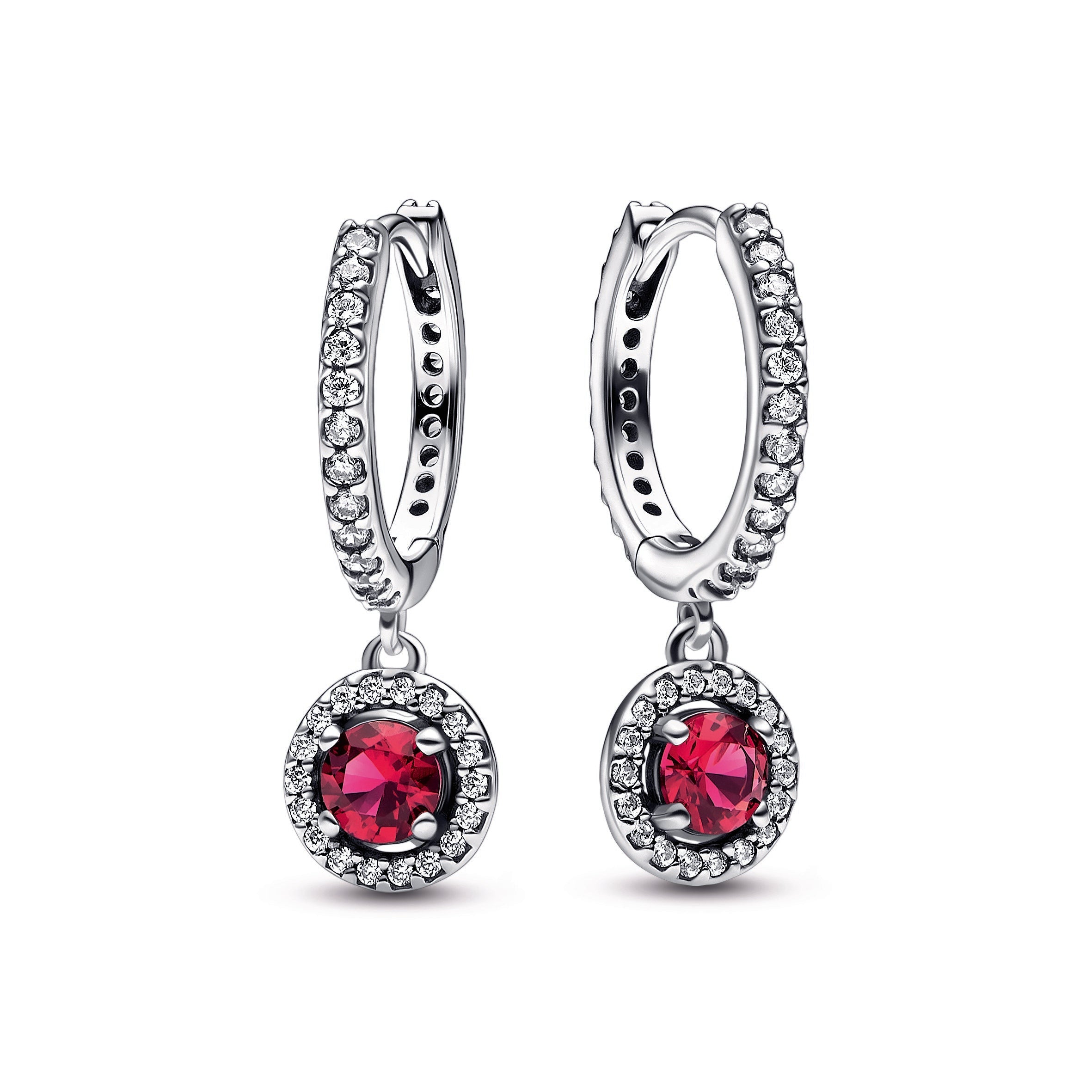 PANDORA Red Round Sparkling Hoop Earrings Crystals Statement Ring Jewelry Gift