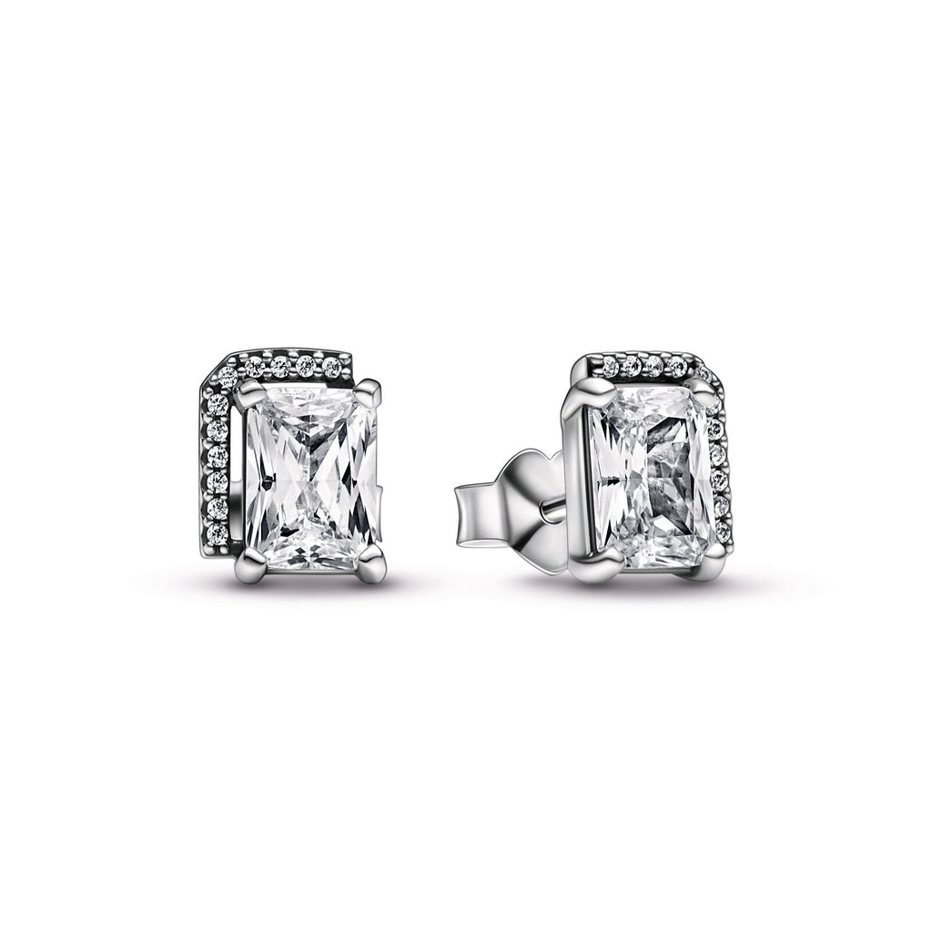 PANDORA Rectangular Sparkling Halo Stud Earrings Cubic Zirconia Statement Ring Jewelry Gift