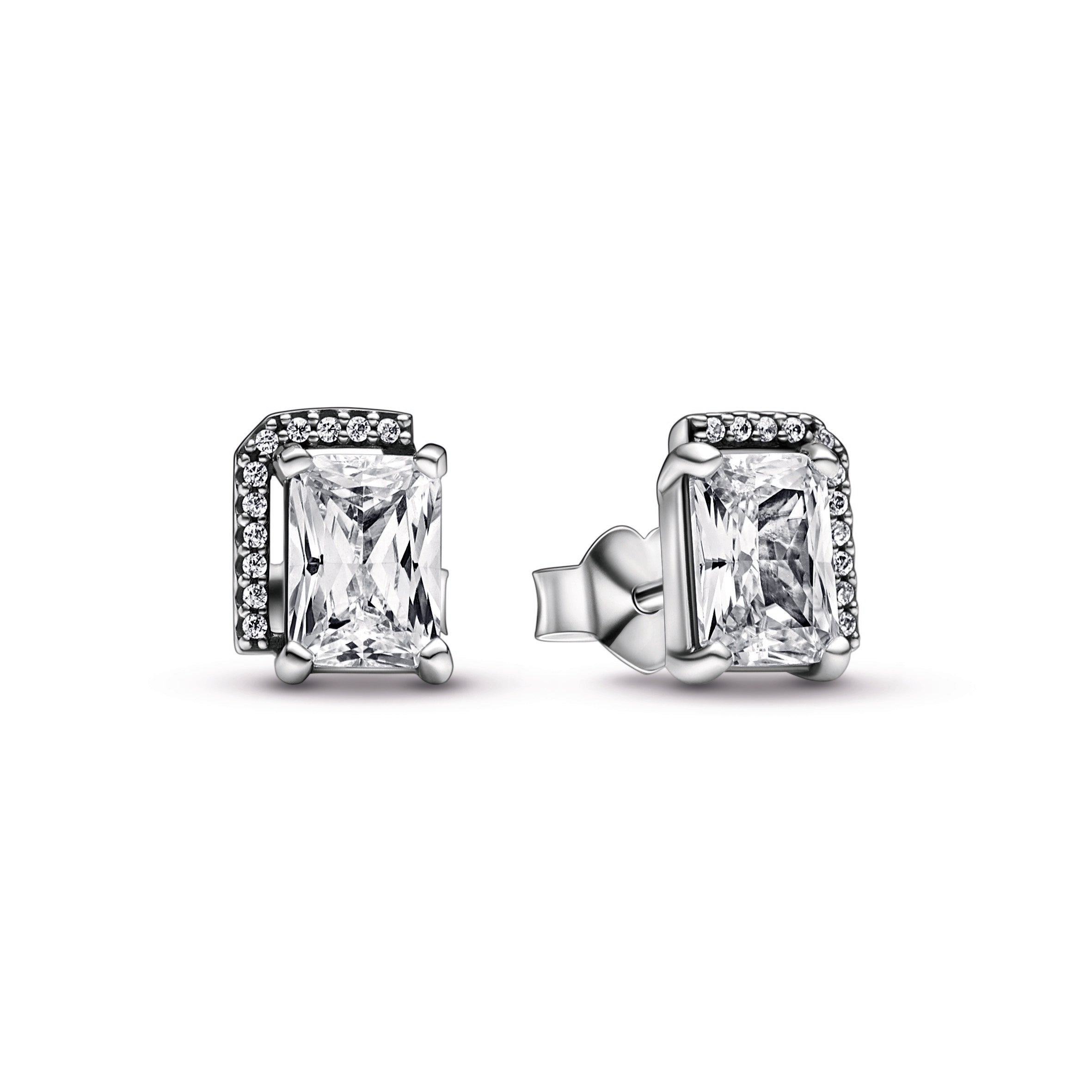 PANDORA Rectangular Sparkling Halo Stud Earrings Cubic Zirconia Statement Ring Jewelry Gift