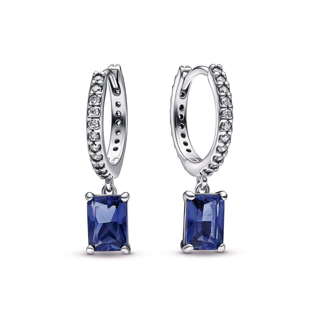 PANDORA Blue Rectangular Sparkling Hoop Earrings Crystals Statement Ring Jewelry Gift