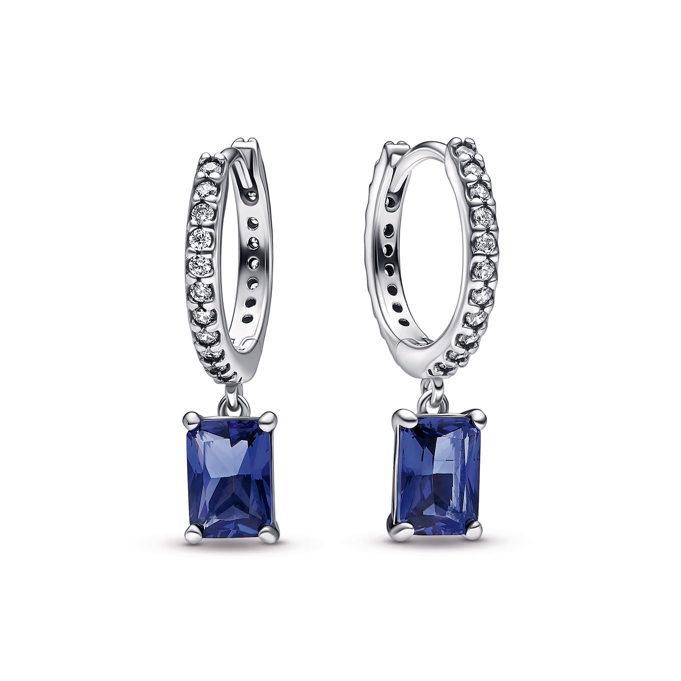 PANDORA Blue Rectangular Sparkling Hoop Earrings Crystals Statement Ring Jewelry Gift