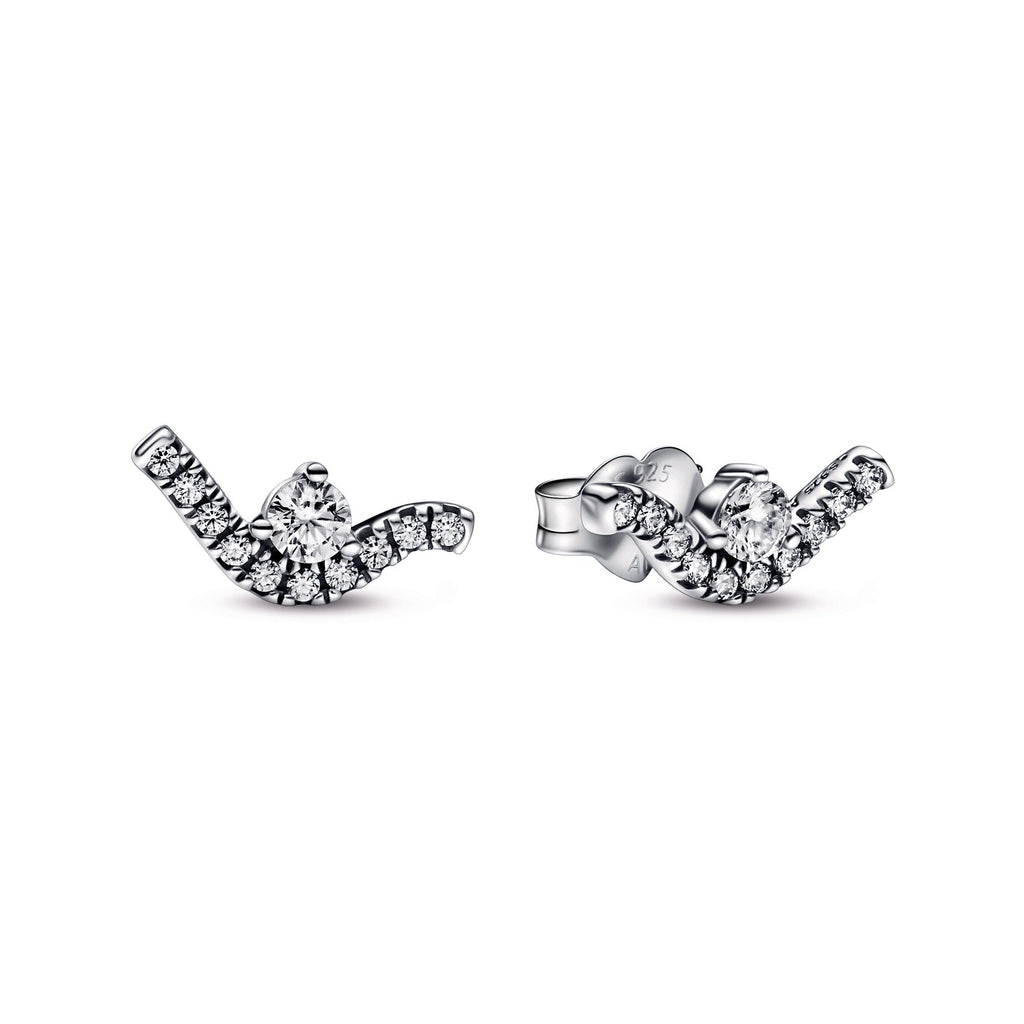 PANDORA Sparkling Wave Stud Earrings Cubic Zirconia Statement Ring Jewelry Gift