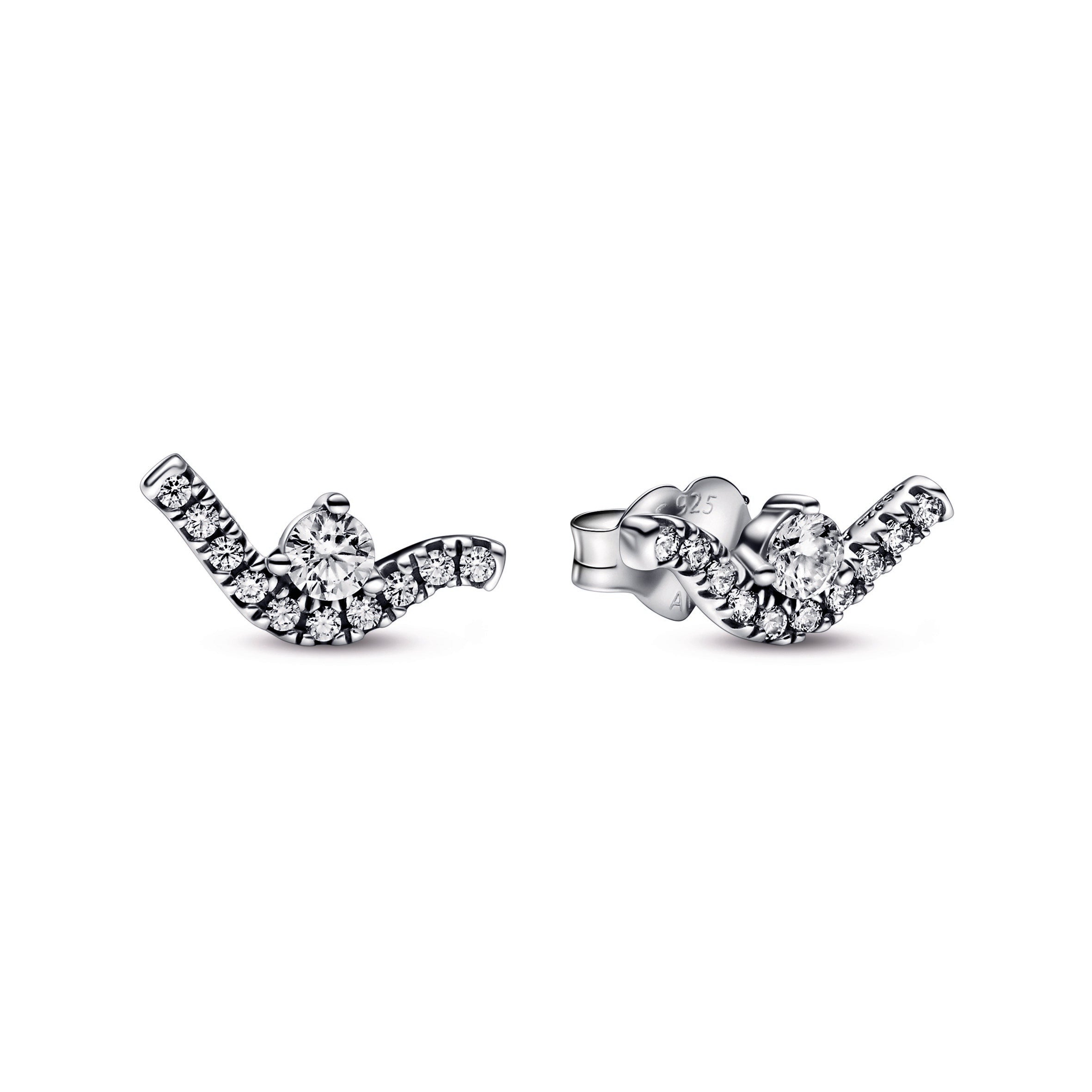 PANDORA Sparkling Wave Stud Earrings Cubic Zirconia Statement Ring Jewelry Gift