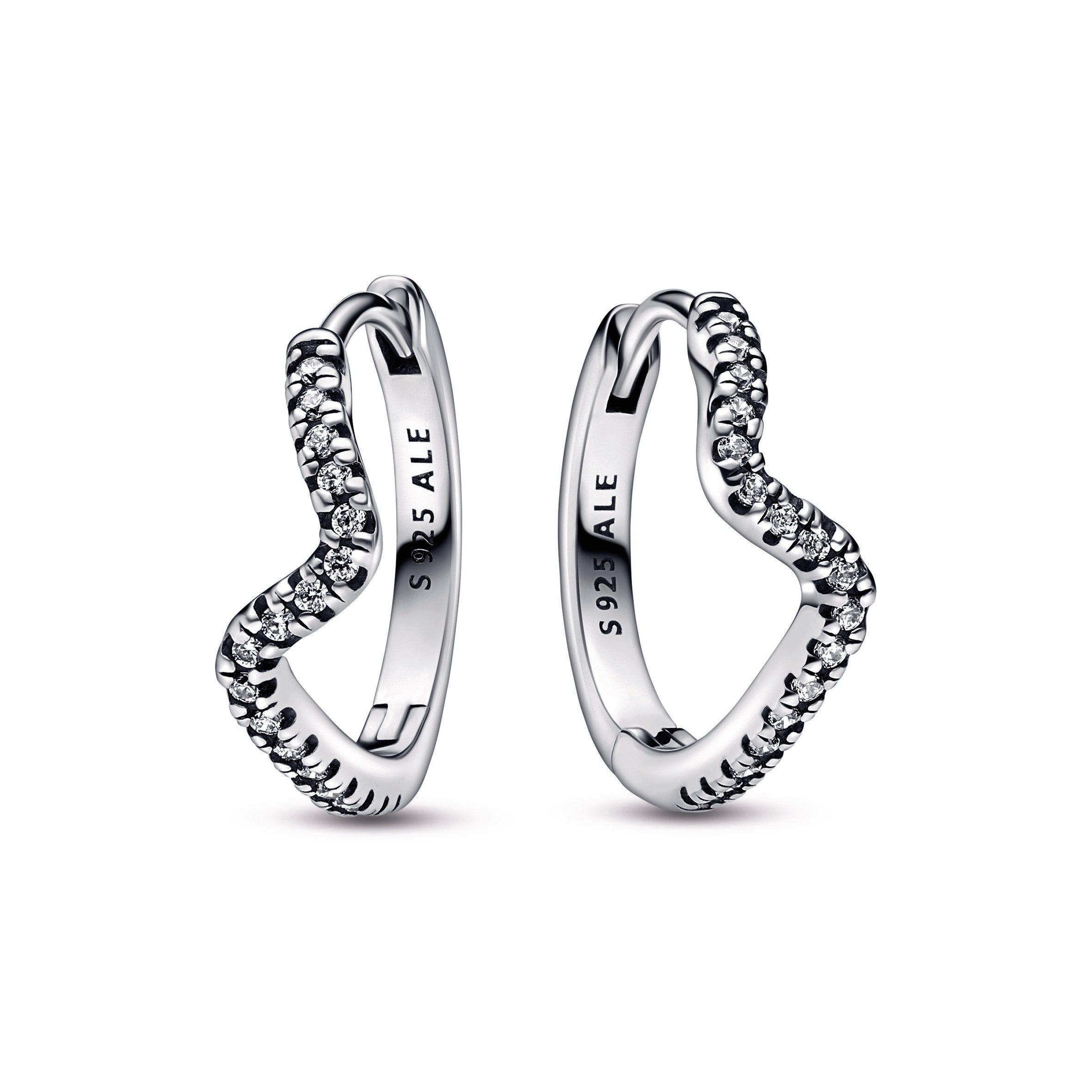 PANDORA Sparkling Wave Hoop Earrings Sterling Silver Statement Ring Jewelry Gift