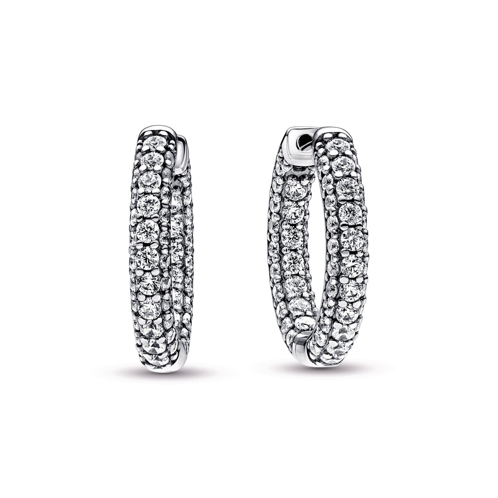 PANDORA Timeless Pavé Single-row Hoop Earrings Cubic Zirconia Silver Weddings Statement Ring Jewelry Gift