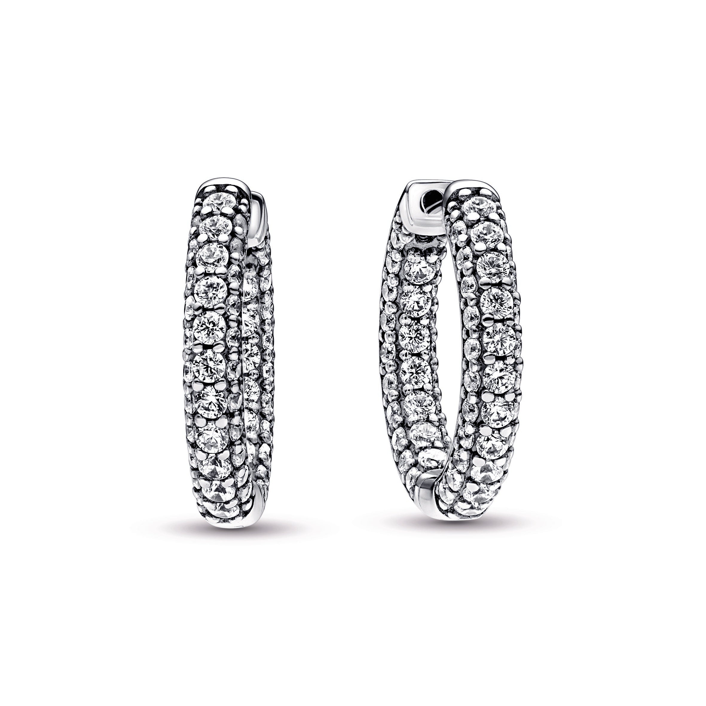 PANDORA Timeless Pavé Single-row Hoop Earrings Cubic Zirconia Silver Weddings Statement Ring Jewelry Gift