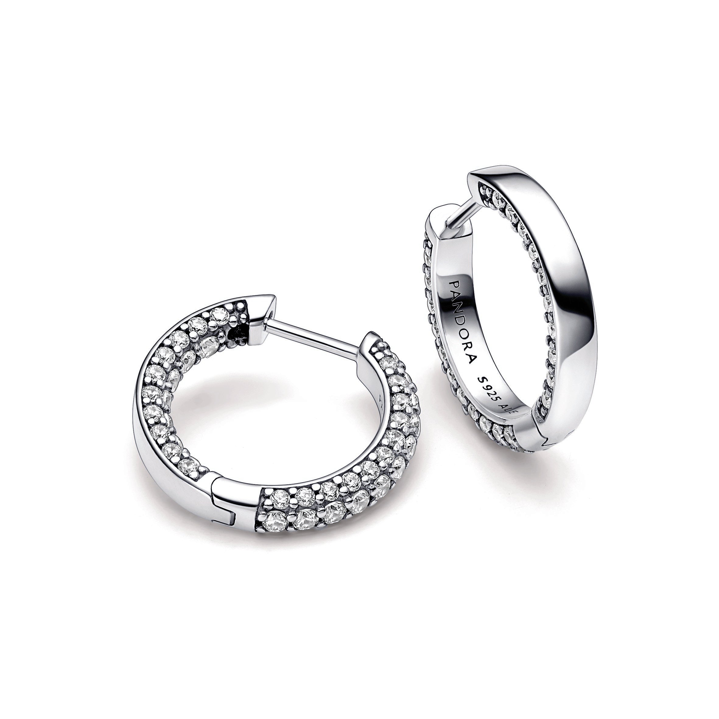 PANDORA Timeless Pavé Single-row Hoop Earrings Cubic Zirconia Silver Weddings Statement Ring Jewelry Gift