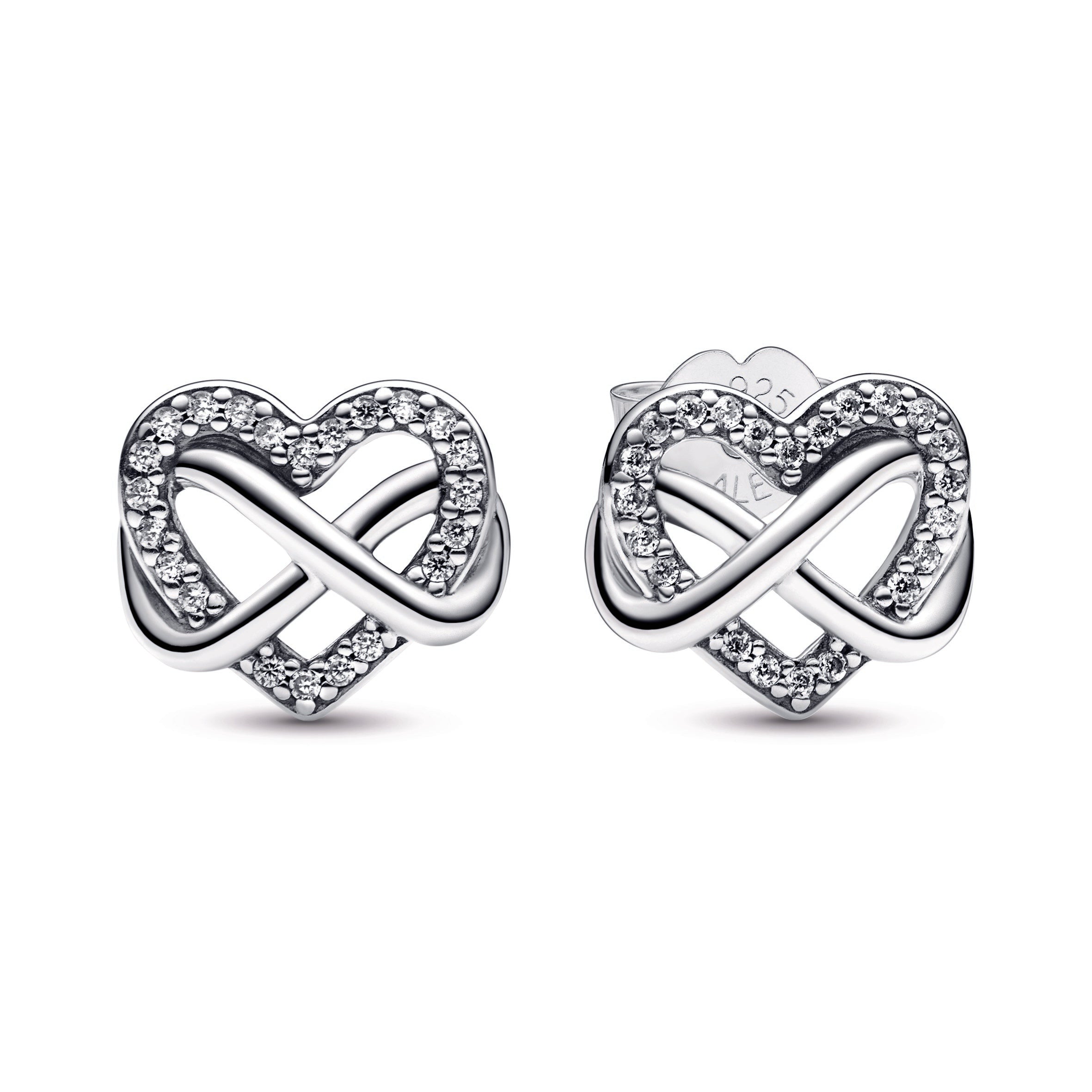 PANDORA Sparkling Infinity Heart Stud Earrings Cubic Zirconia Silver Weddings Statement Ring Jewelry Gift