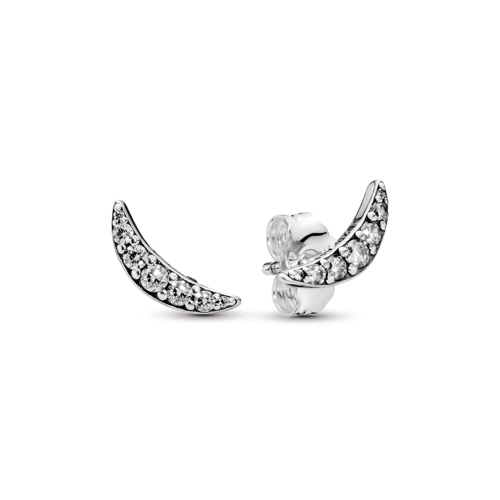 PANDORA Sparkling Crescent Moon Stud Earrings Cubic Zirconia Statement Ring Jewelry Gift