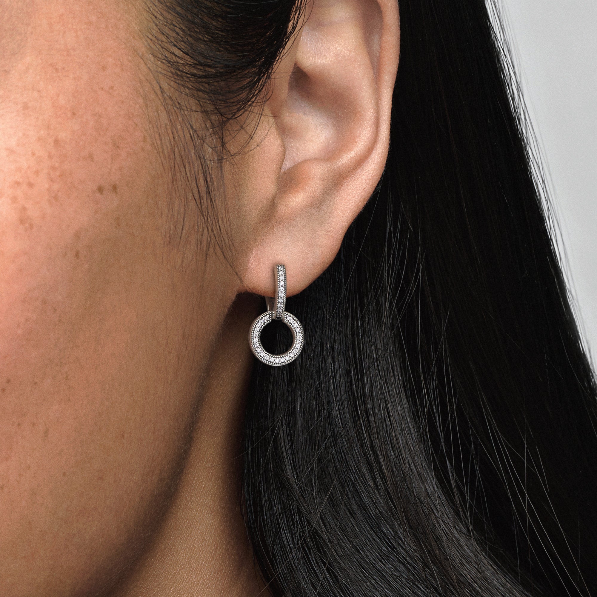 PANDORA Sparkling Double Hoop Earrings Cubic Zirconia Statement Ring Jewelry Gift