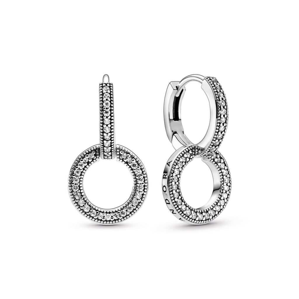 PANDORA Sparkling Double Hoop Earrings Cubic Zirconia Statement Ring Jewelry Gift