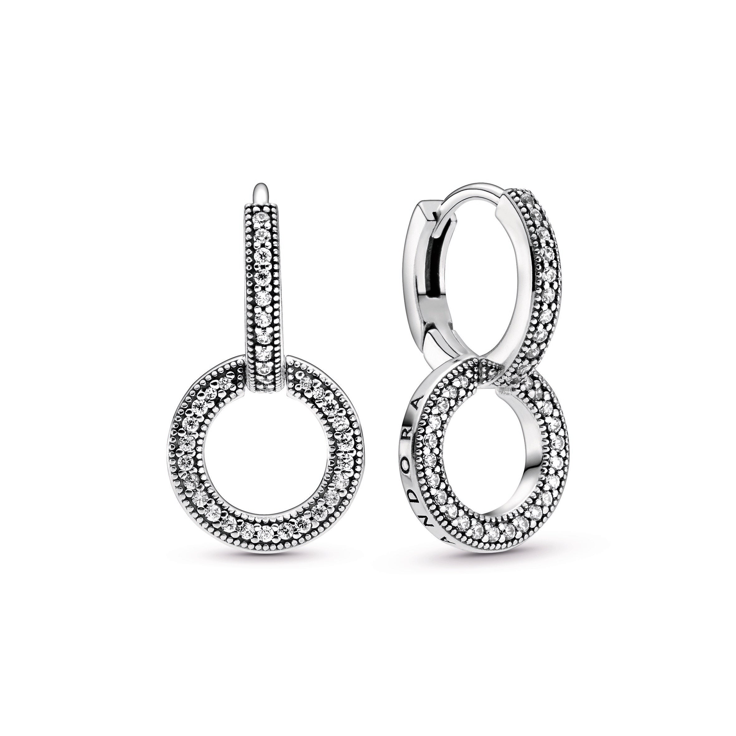 PANDORA Sparkling Double Hoop Earrings Cubic Zirconia Statement Ring Jewelry Gift
