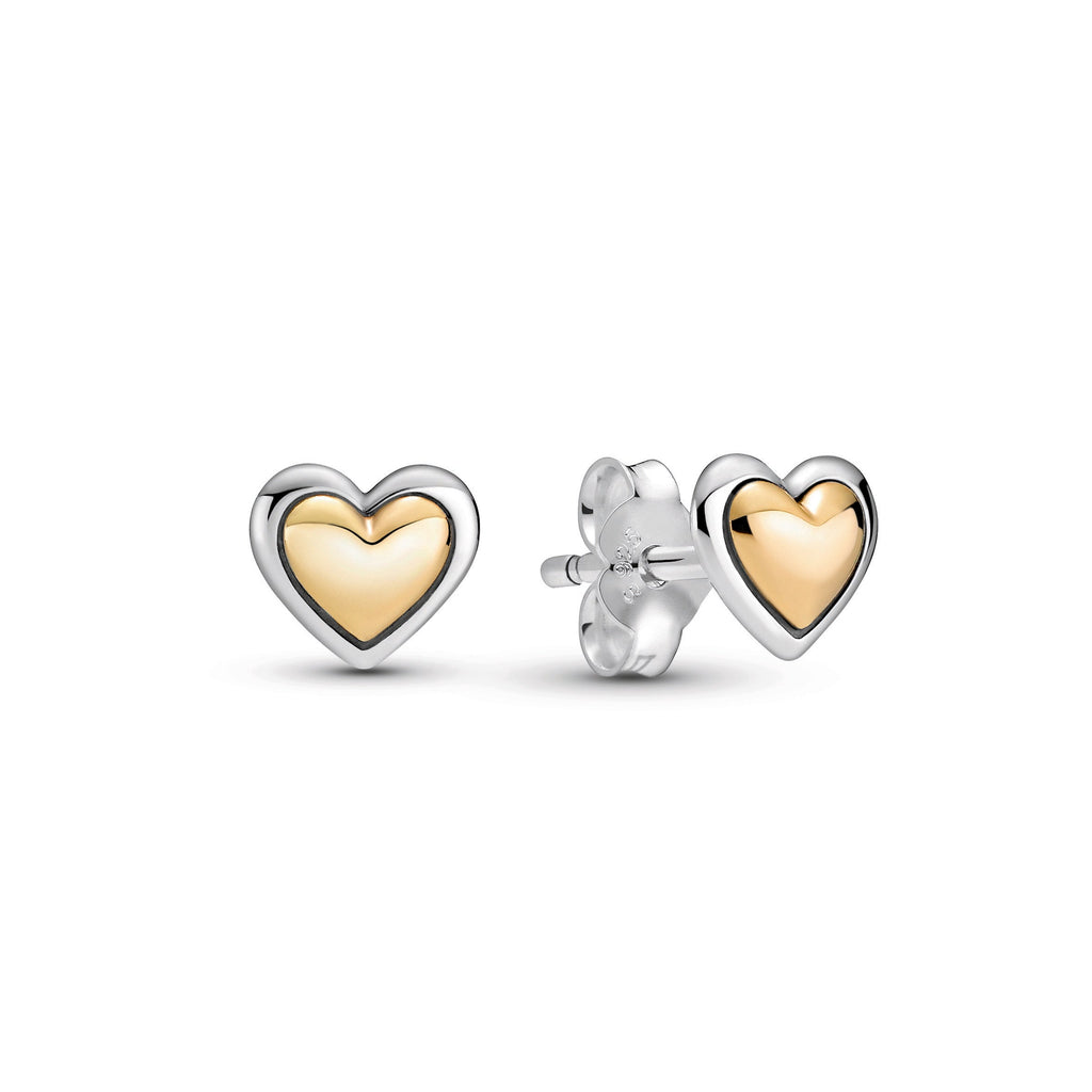 PANDORA Domed Golden Heart Stud Earrings 14K Gold Statement Ring Jewelry Gift