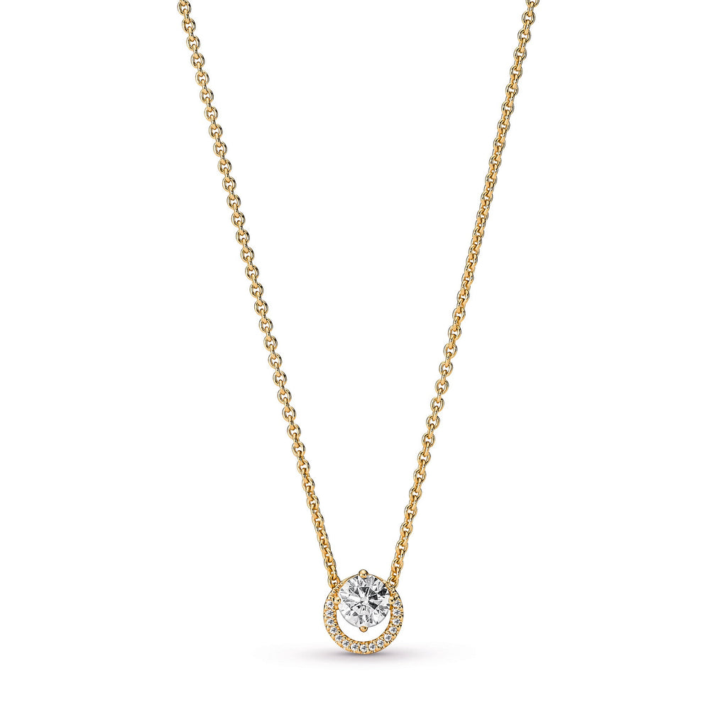 PANDORA Sparkling Round Halo Pendant Collier Necklace 14K Gold Plated Unique Metal Blend Necklaces And Pendants Pendant Necklace Jewelry Gift