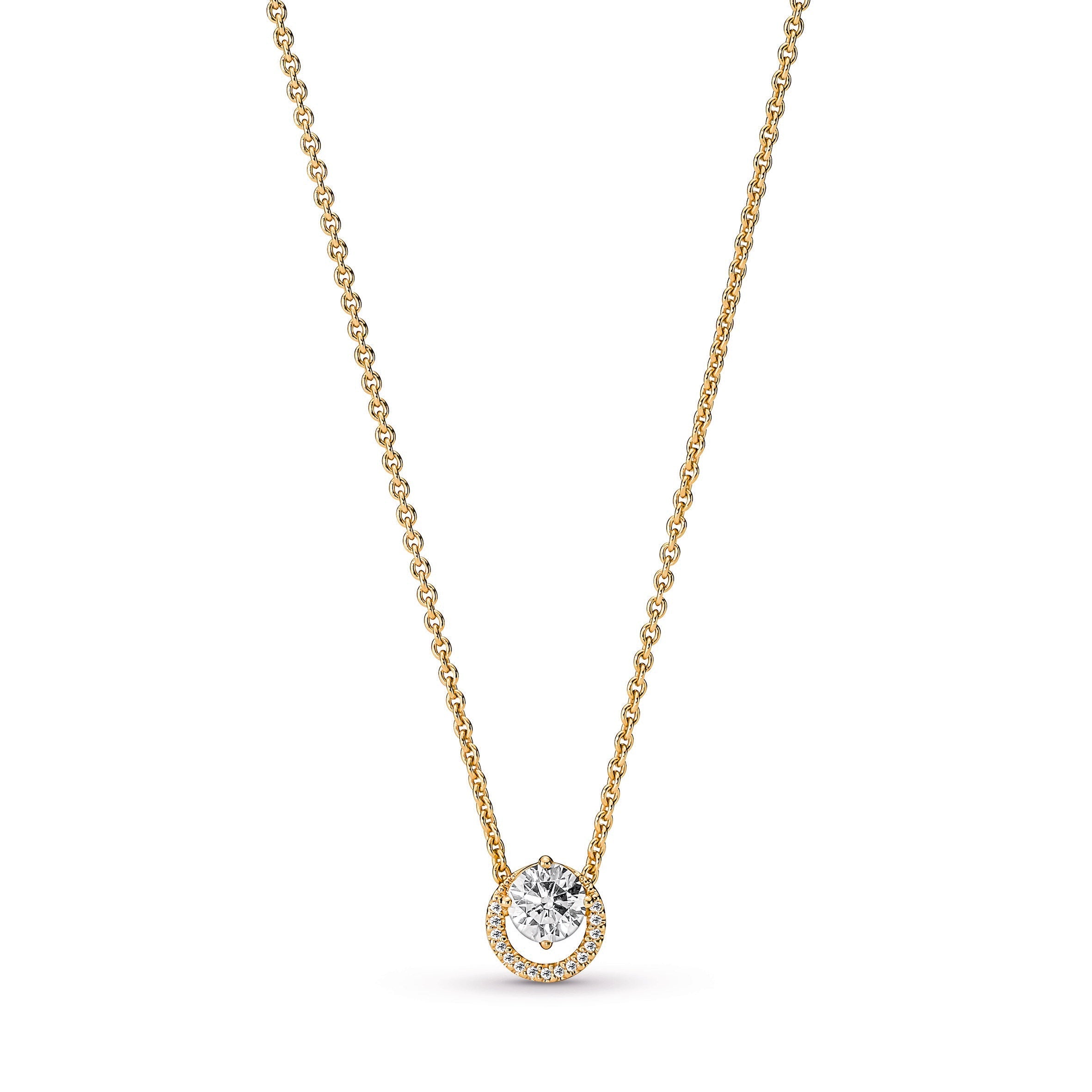 PANDORA Sparkling Round Halo Pendant Collier Necklace 14K Gold Plated Unique Metal Blend Necklaces And Pendants Pendant Necklace Jewelry Gift