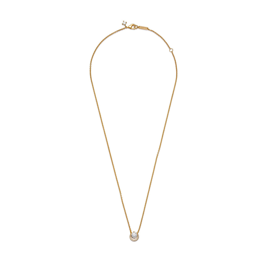PANDORA Sparkling Round Halo Pendant Collier Necklace 14K Gold Plated Unique Metal Blend Necklaces And Pendants Pendant Necklace Jewelry Gift